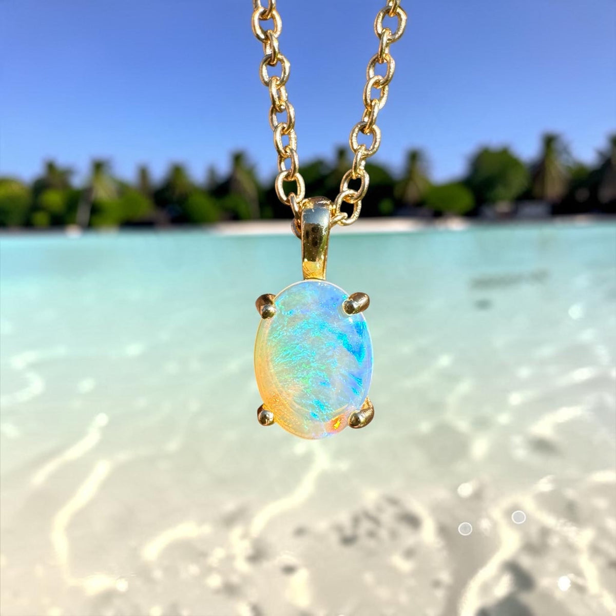 0.7ct Coober Pedy CrystalOpal Pendant Necklace ~ 'Bendigo Gold' | Yellow Gold Coated 925 Sterling Silver | Solid Australian Opal