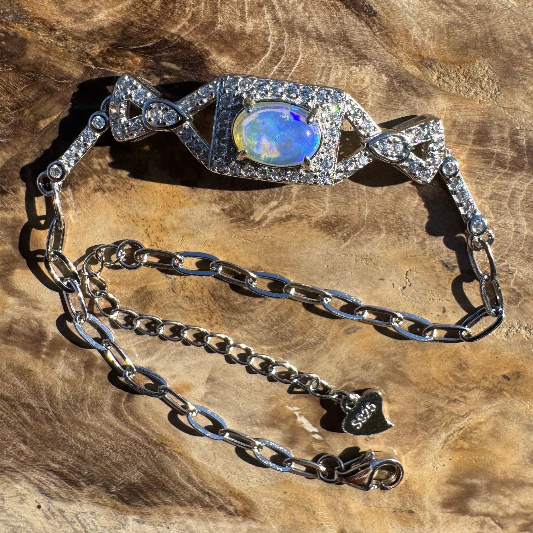 0.7ct Coober Pedy Opal Bracelet ~ 'Moreton Tide' | 925 Sterling Silver | Solid Australian Opal