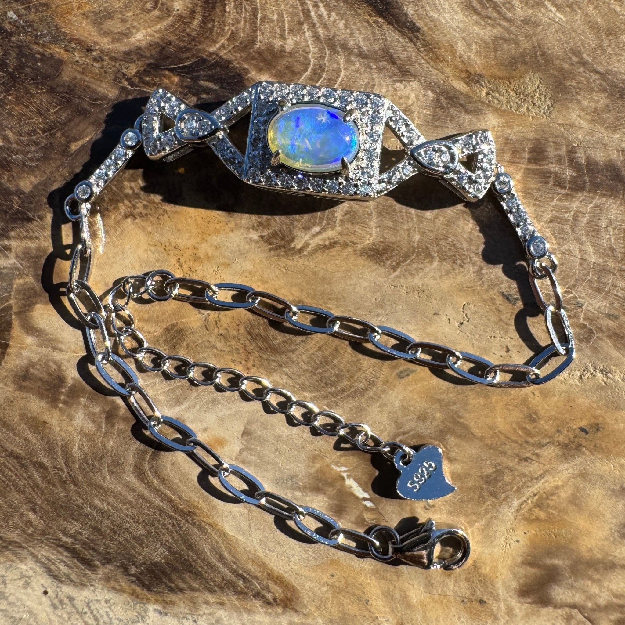 0.7ct Coober Pedy Opal Bracelet ~ 'Moreton Tide' | 925 Sterling Silver | Solid Australian Opal