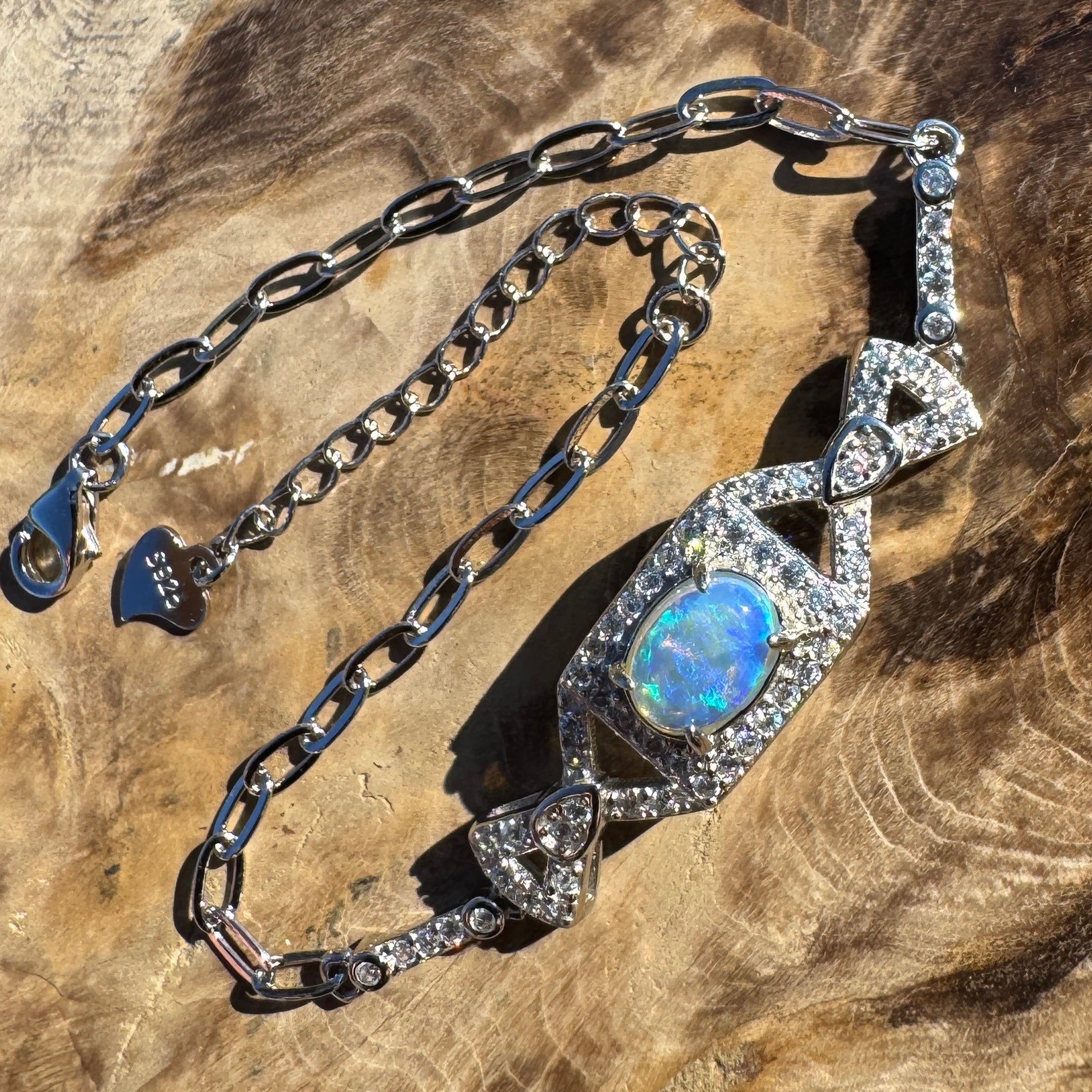 0.7ct Coober Pedy Opal Bracelet ~ 'Moreton Tide' | 925 Sterling Silver | Solid Australian Opal