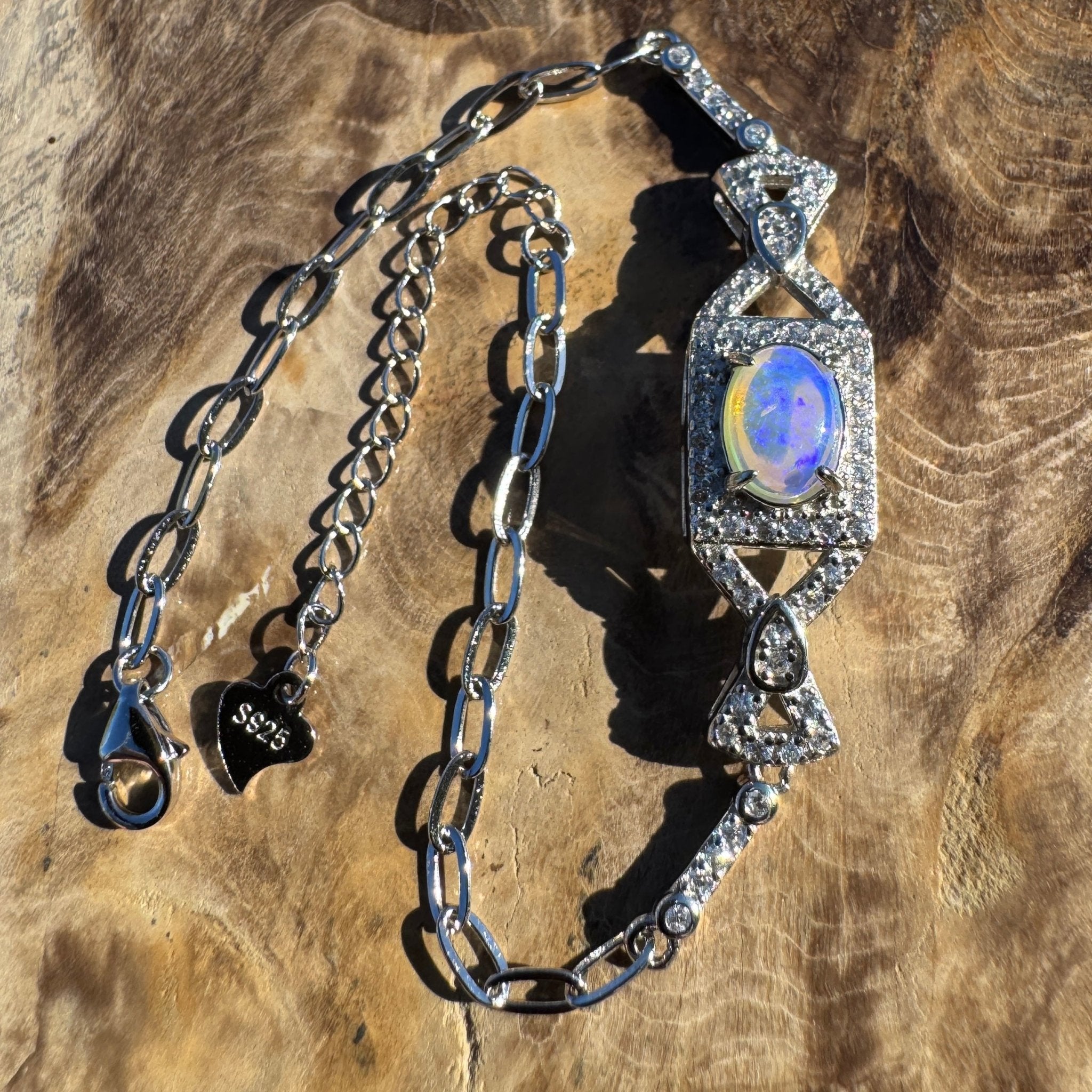 0.7ct Coober Pedy Opal Bracelet ~ 'Moreton Tide' | 925 Sterling Silver | Solid Australian Opal