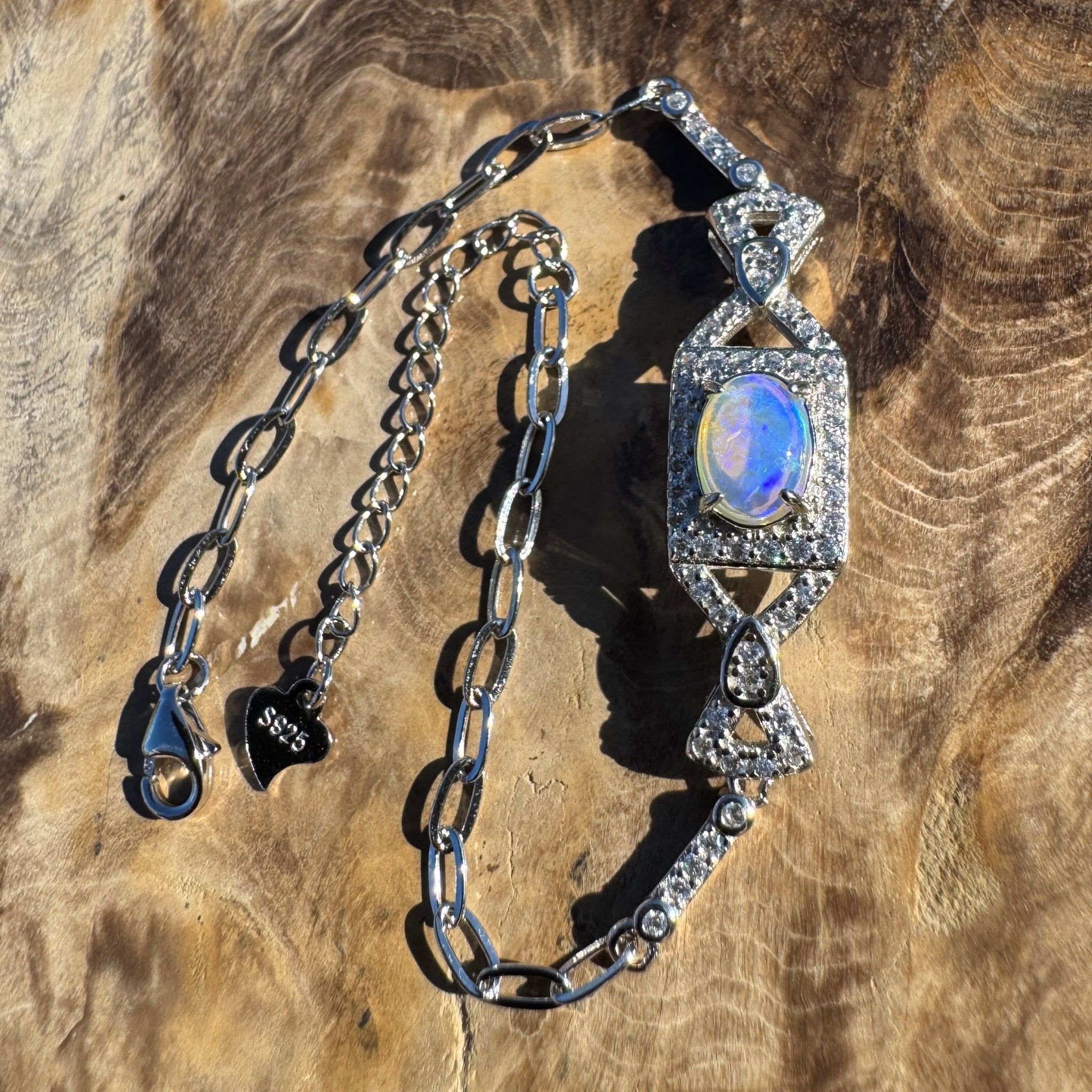 0.7ct Coober Pedy Opal Bracelet ~ 'Moreton Tide' | 925 Sterling Silver | Solid Australian Opal