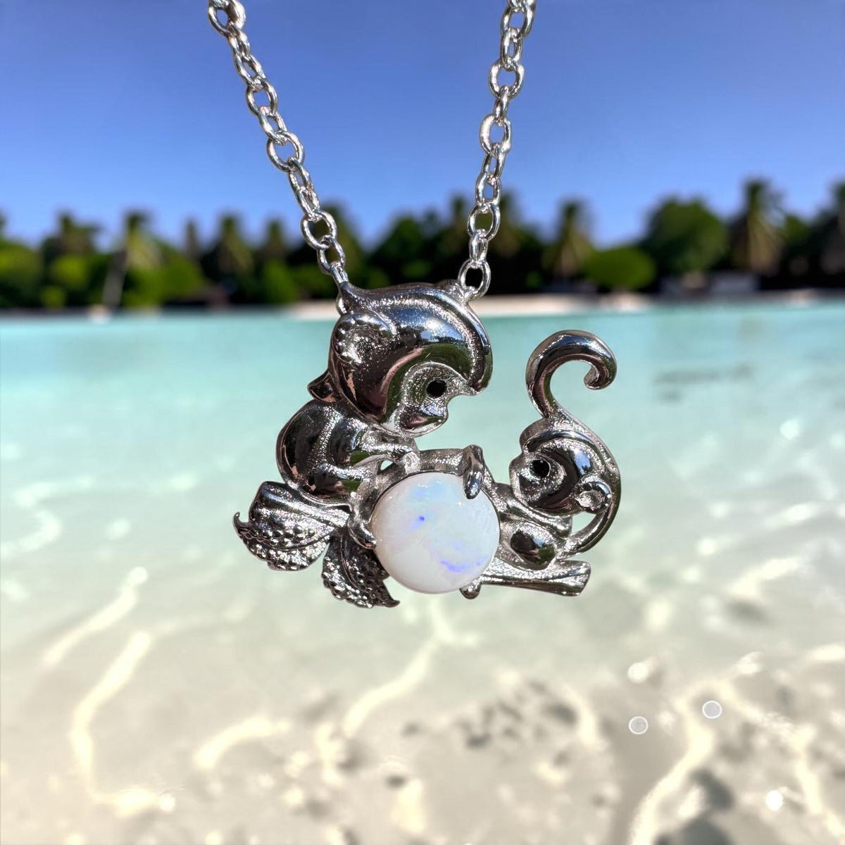 0.7ct Coober Pedy Opal Monkey Pendant Necklace ~ 'Werribee Blues' | 925 Sterling Silver | Solid Australian Opal