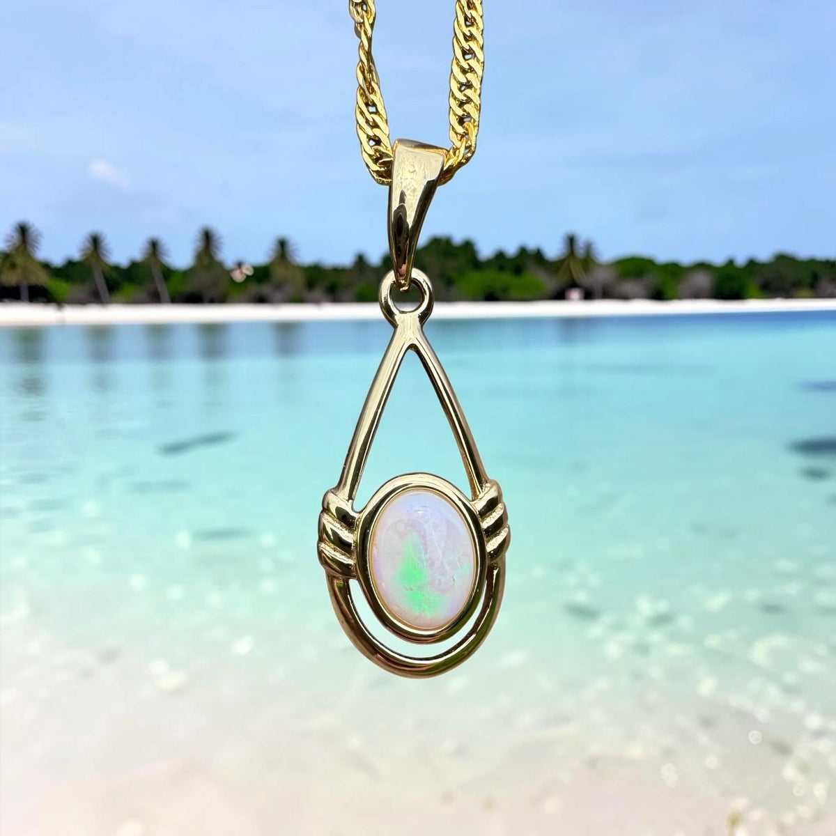 0.7ct Coober Pedy Opal Open Loop Pendant Necklace ~ 'Atherton Gold' | Yellow Gold Coated 925 Sterling Silver | Solid Australian Opal