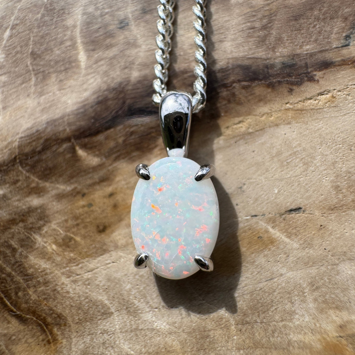 0.7ct Coober Pedy Opal Pendant Necklace ~ 'Beechworth Gleam' | 925 Sterling Silver | Solid Australian Opal