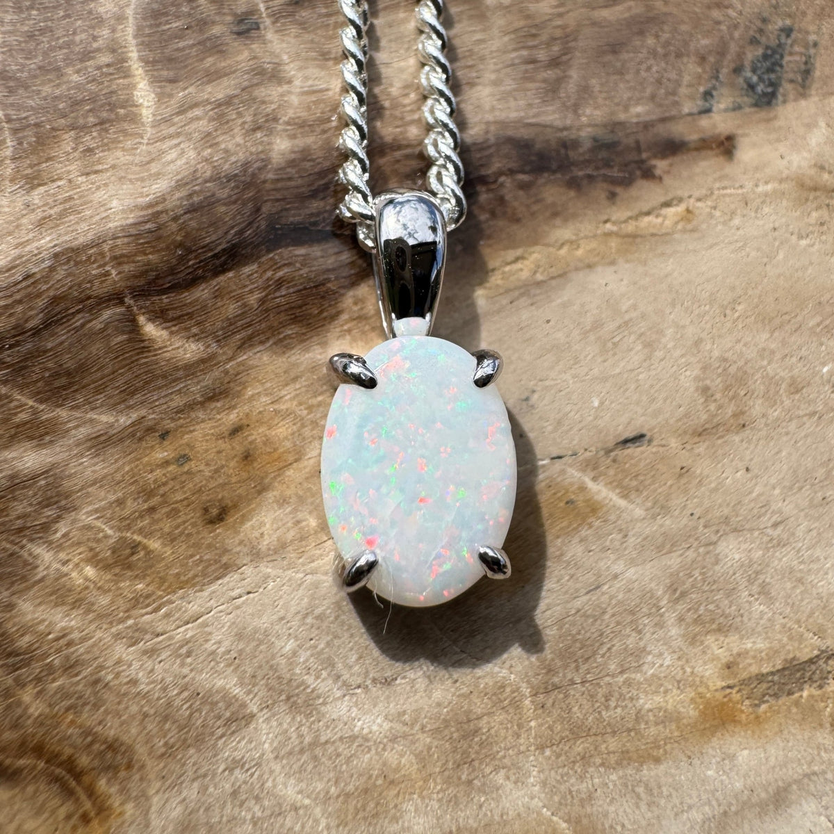 0.7ct Coober Pedy Opal Pendant Necklace ~ 'Beechworth Gleam' | 925 Sterling Silver | Solid Australian Opal