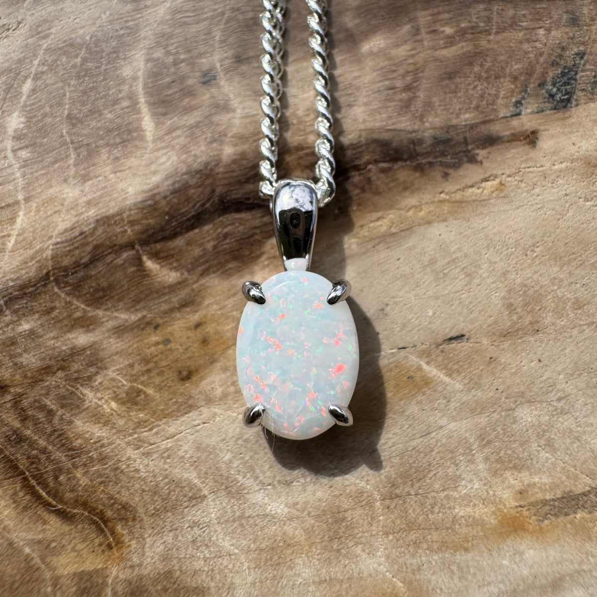 0.7ct Coober Pedy Opal Pendant Necklace ~ 'Beechworth Gleam' | 925 Sterling Silver | Solid Australian Opal