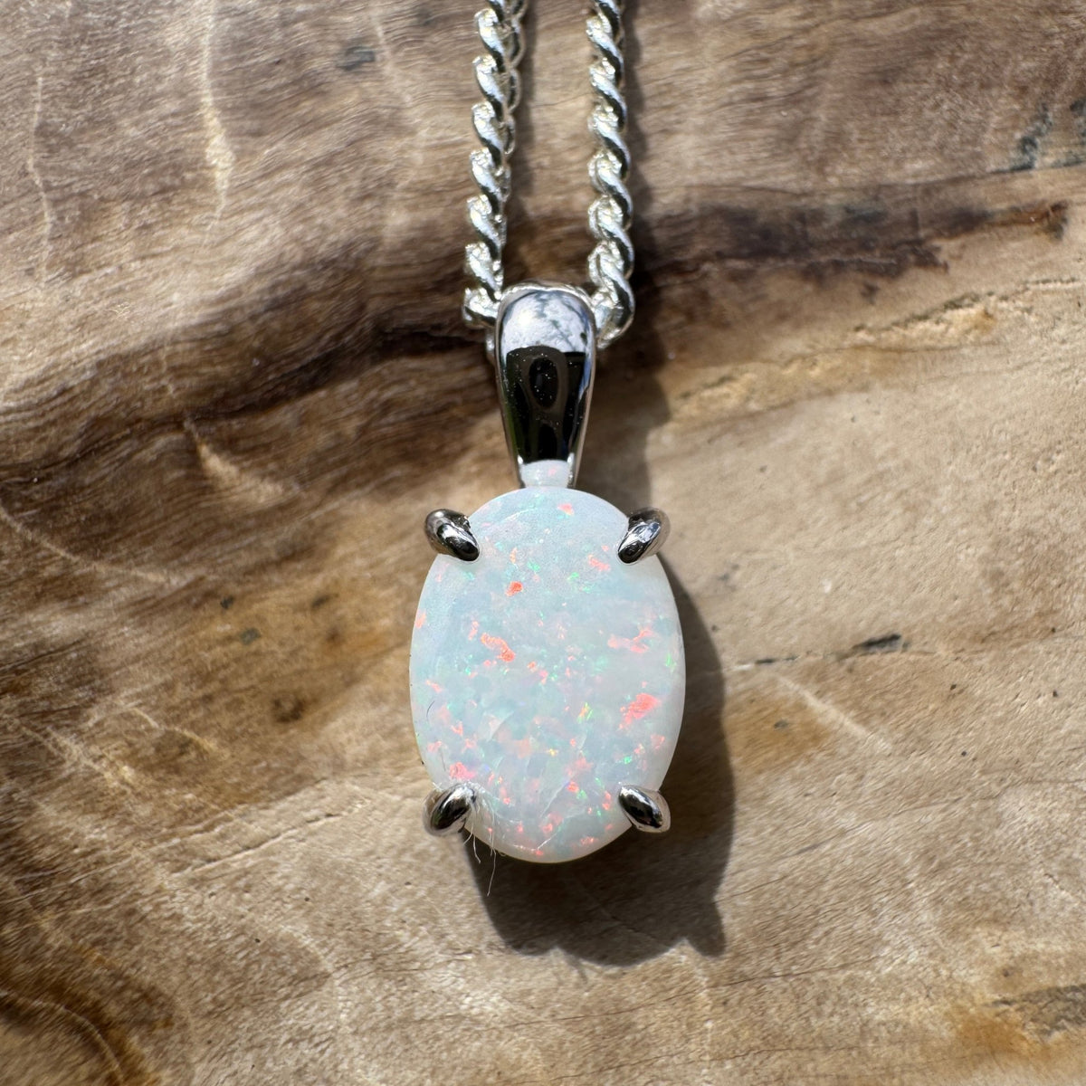 0.7ct Coober Pedy Opal Pendant Necklace ~ 'Beechworth Gleam' | 925 Sterling Silver | Solid Australian Opal