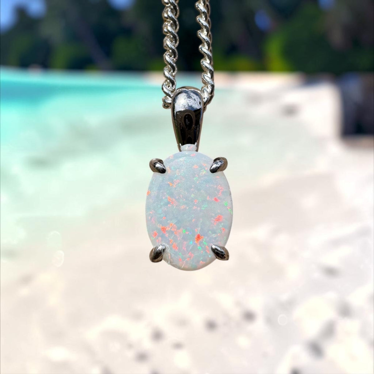 0.7ct Coober Pedy Opal Pendant Necklace ~ 'Beechworth Gleam' | 925 Sterling Silver | Solid Australian Opal