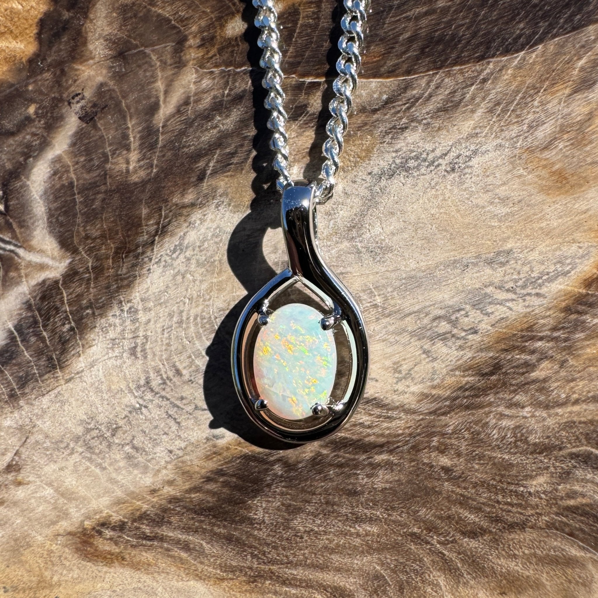 0.7ct Coober Pedy Opal Pendant Necklace ~ 'Lamington Canopy' | 925 Sterling Silver | Solid Australian Opal