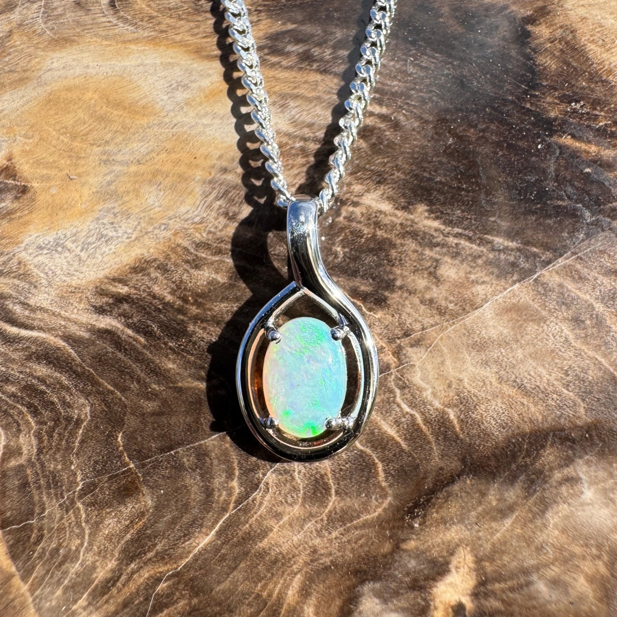 0.7ct Coober Pedy Opal Pendant Necklace ~ 'Shoalwater Wanderer' | 925 Sterling Silver | Solid Australian Opal