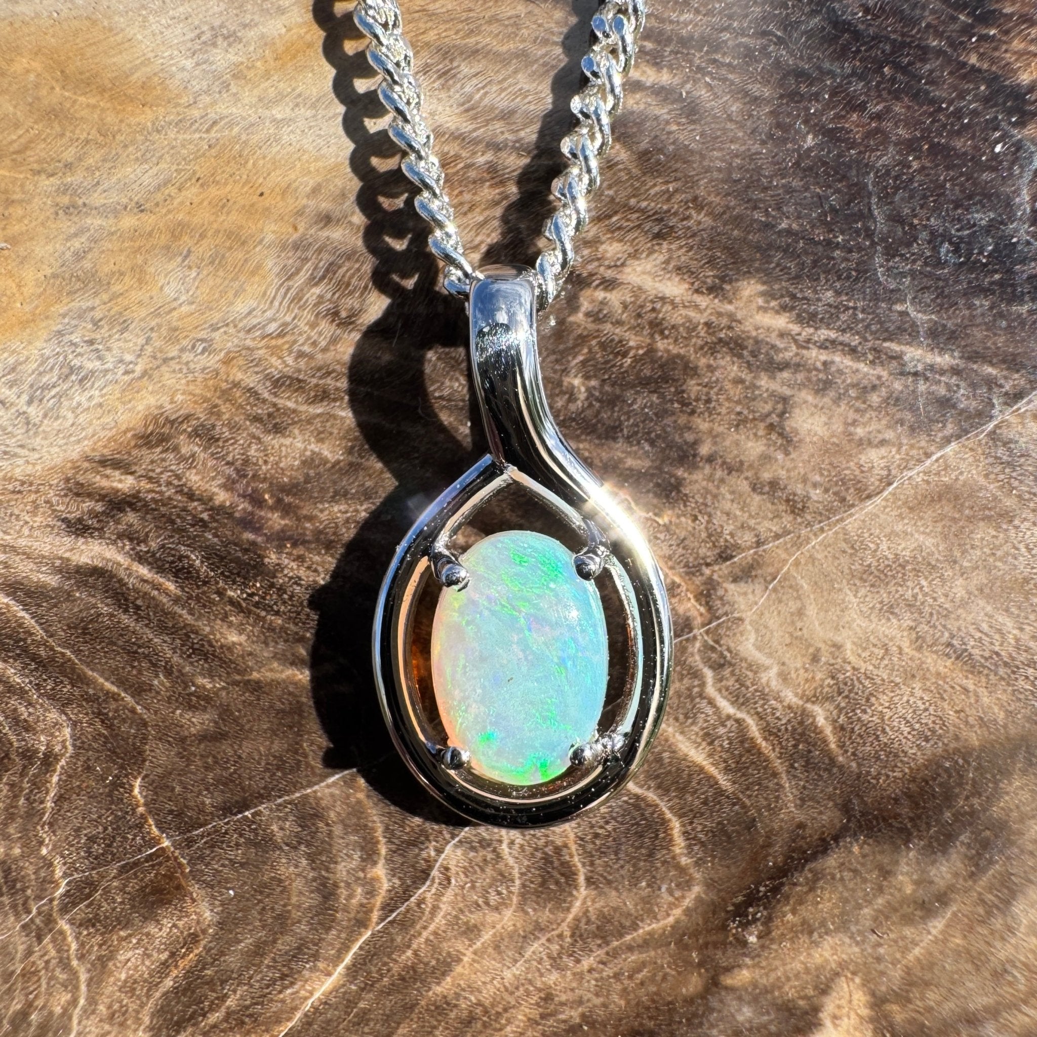 0.7ct Coober Pedy Opal Pendant Necklace ~ 'Shoalwater Wanderer' | 925 Sterling Silver | Solid Australian Opal