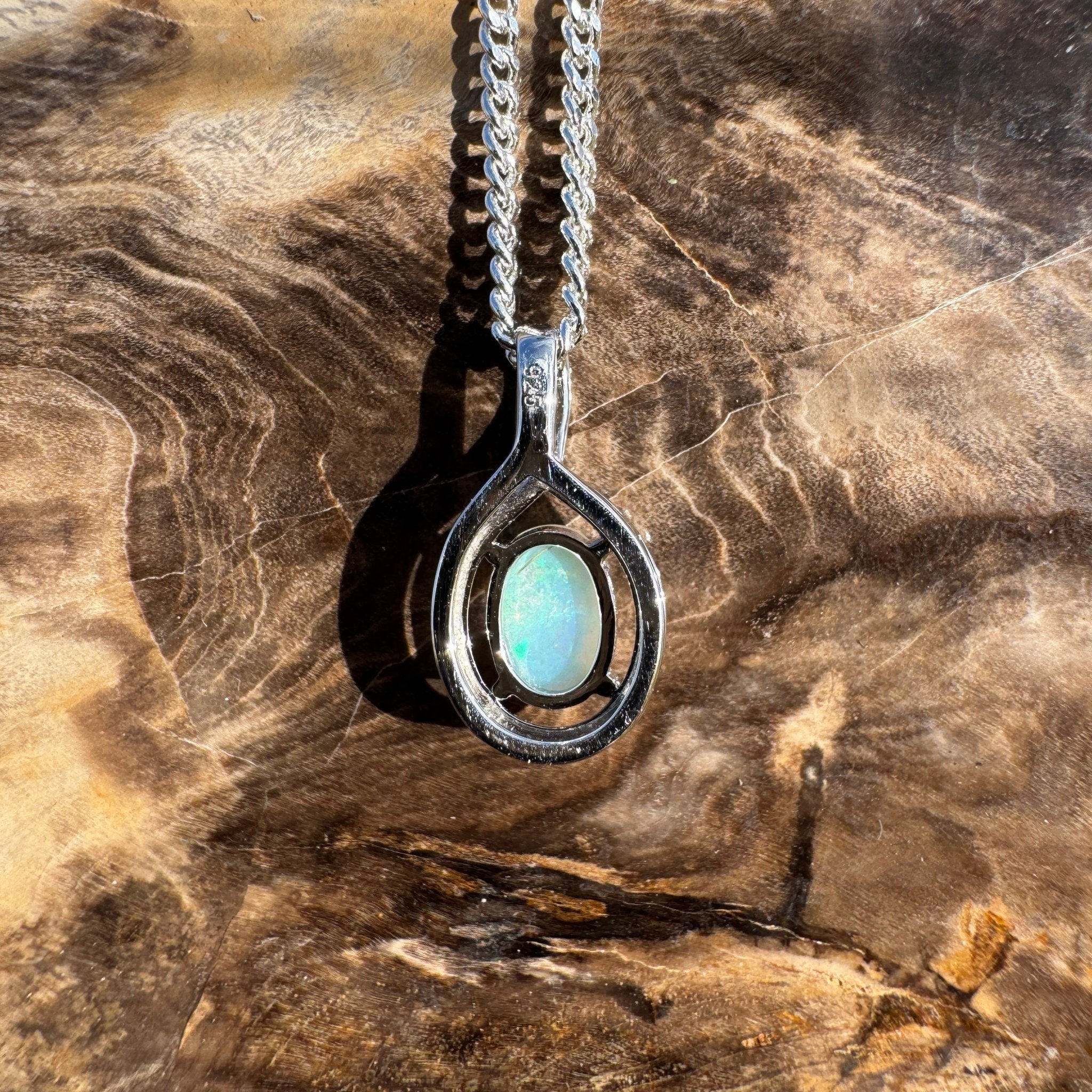 0.7ct Coober Pedy Opal Pendant Necklace ~ 'Shoalwater Wanderer' | 925 Sterling Silver | Solid Australian Opal