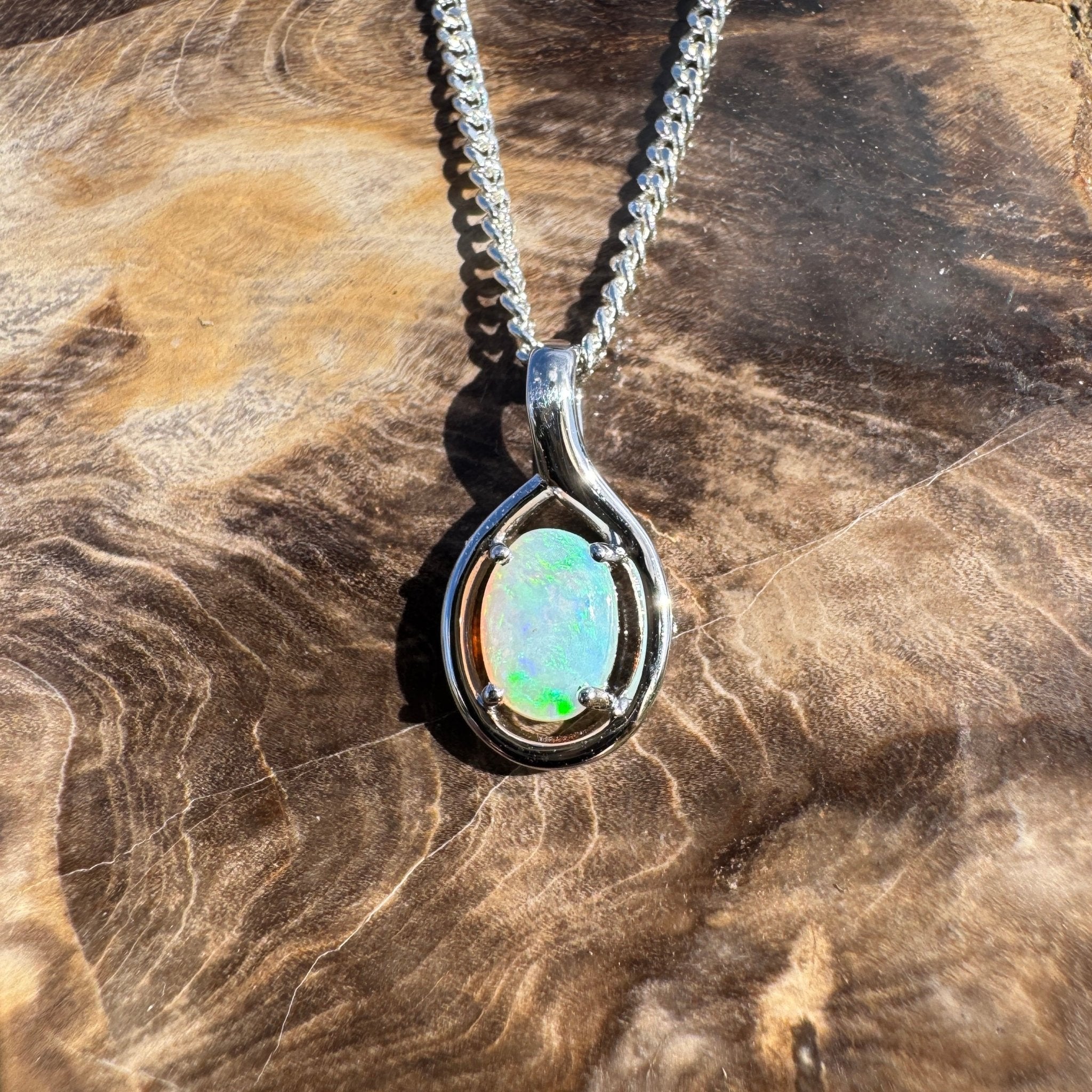 0.7ct Coober Pedy Opal Pendant Necklace ~ 'Shoalwater Wanderer' | 925 Sterling Silver | Solid Australian Opal