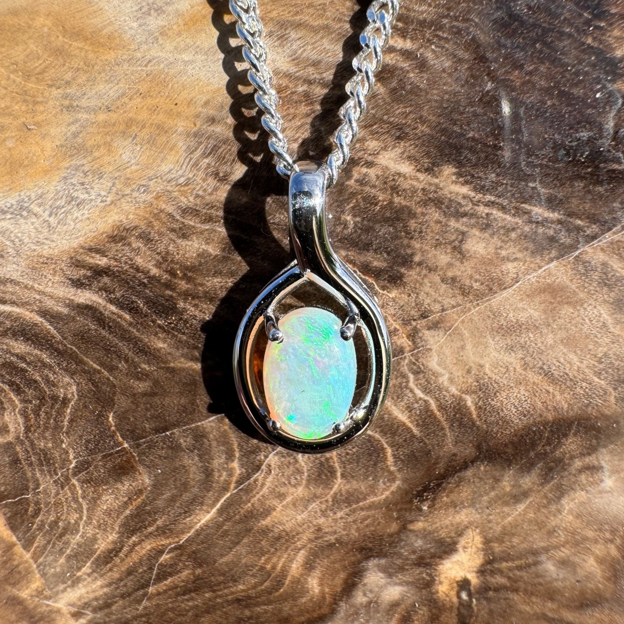 0.7ct Coober Pedy Opal Pendant Necklace ~ 'Shoalwater Wanderer' | 925 Sterling Silver | Solid Australian Opal