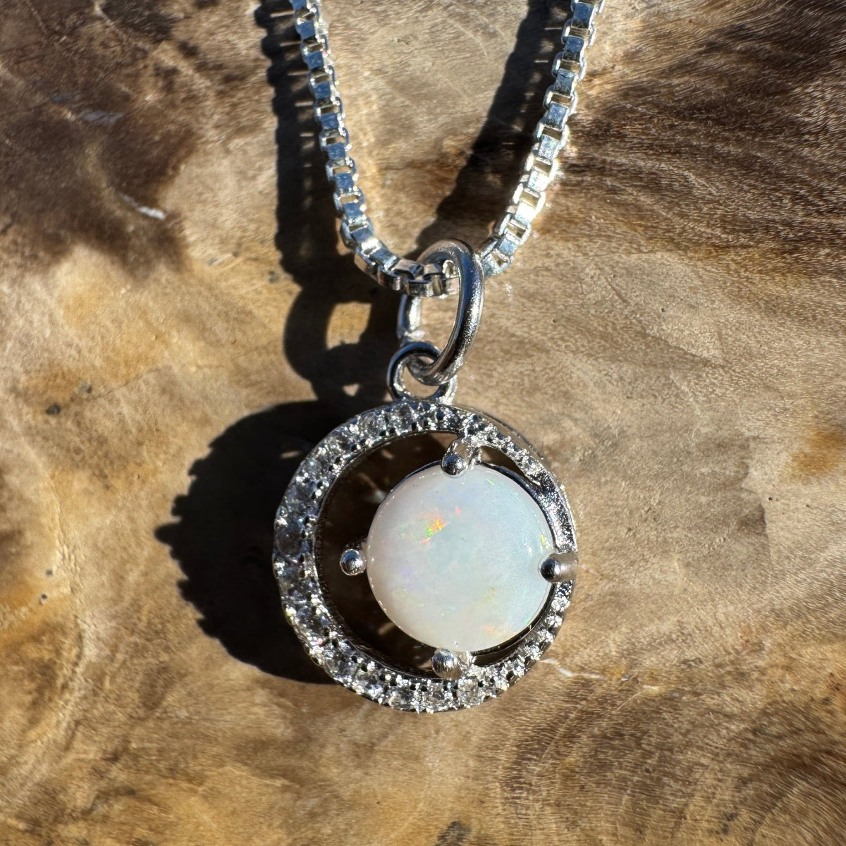 0.7ct Coober Pedy Opal Pendant Necklace ~ 'Strahan Gleam' | 925 Sterling Silver | Solid Australian Opal