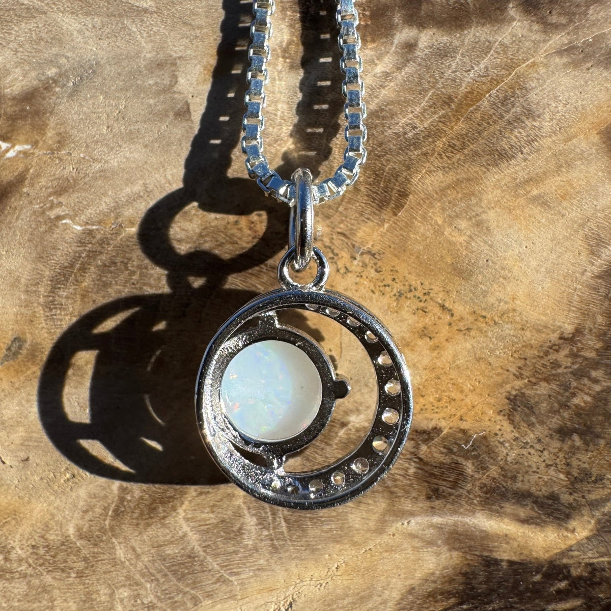 0.7ct Coober Pedy Opal Pendant Necklace ~ 'Strahan Gleam' | 925 Sterling Silver | Solid Australian Opal