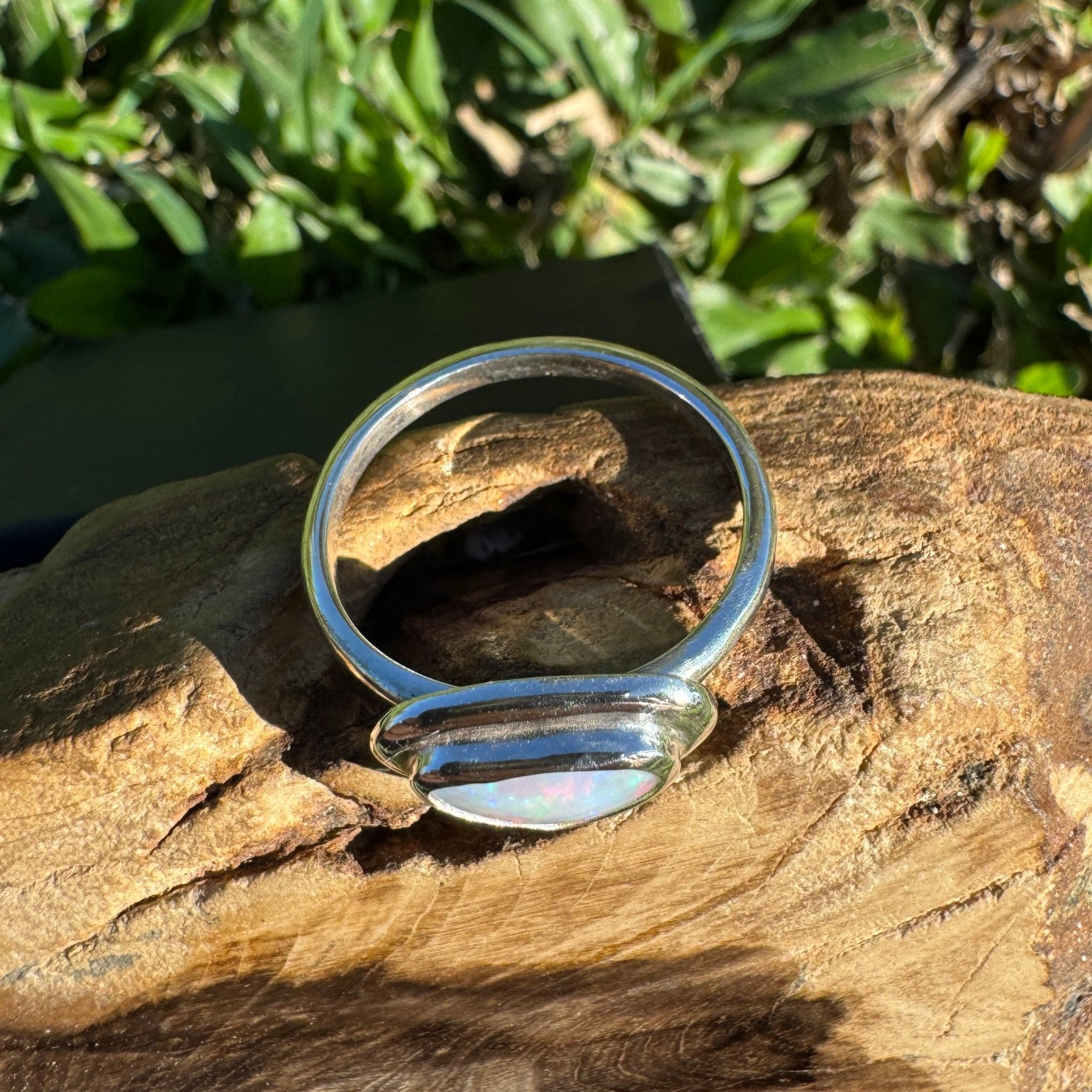 0.7ct Coober Pedy Opal Ring ~ 'Cape Byron Kaleidoscope' | 925 Sterling Silver | Solid Australian Opal