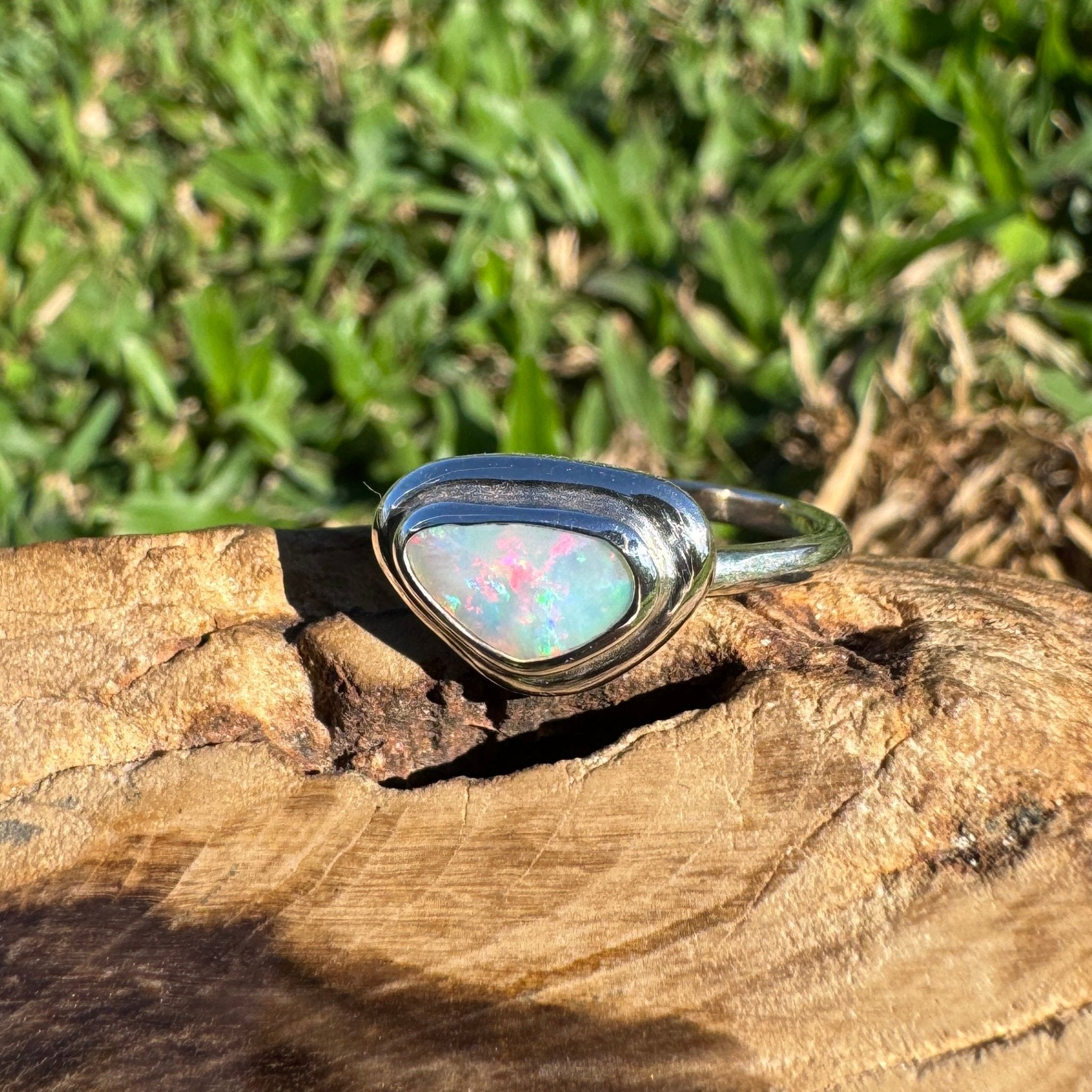 0.7ct Coober Pedy Opal Ring ~ 'Cape Byron Kaleidoscope' | 925 Sterling Silver | Solid Australian Opal