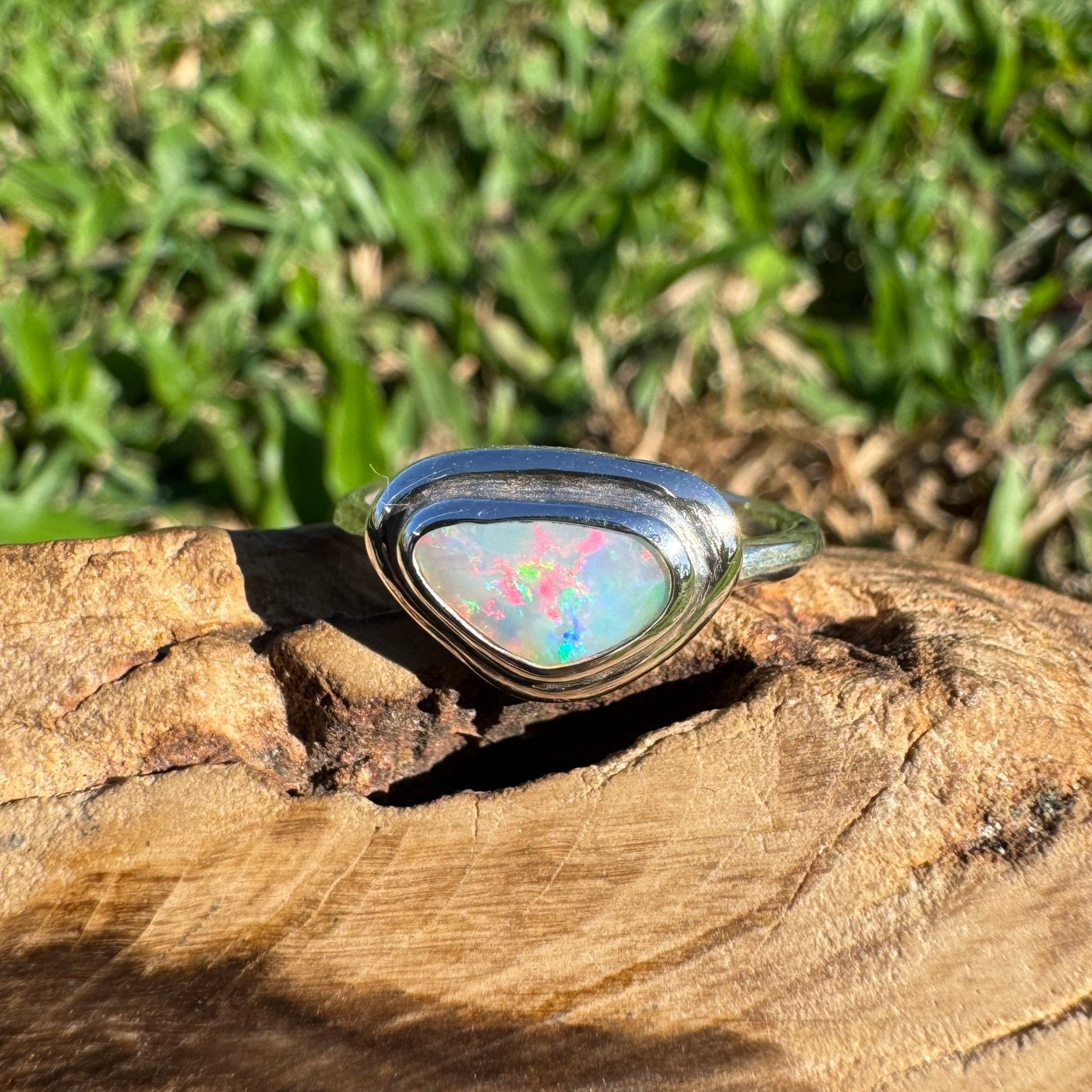 0.7ct Coober Pedy Opal Ring ~ 'Cape Byron Kaleidoscope' | 925 Sterling Silver | Solid Australian Opal