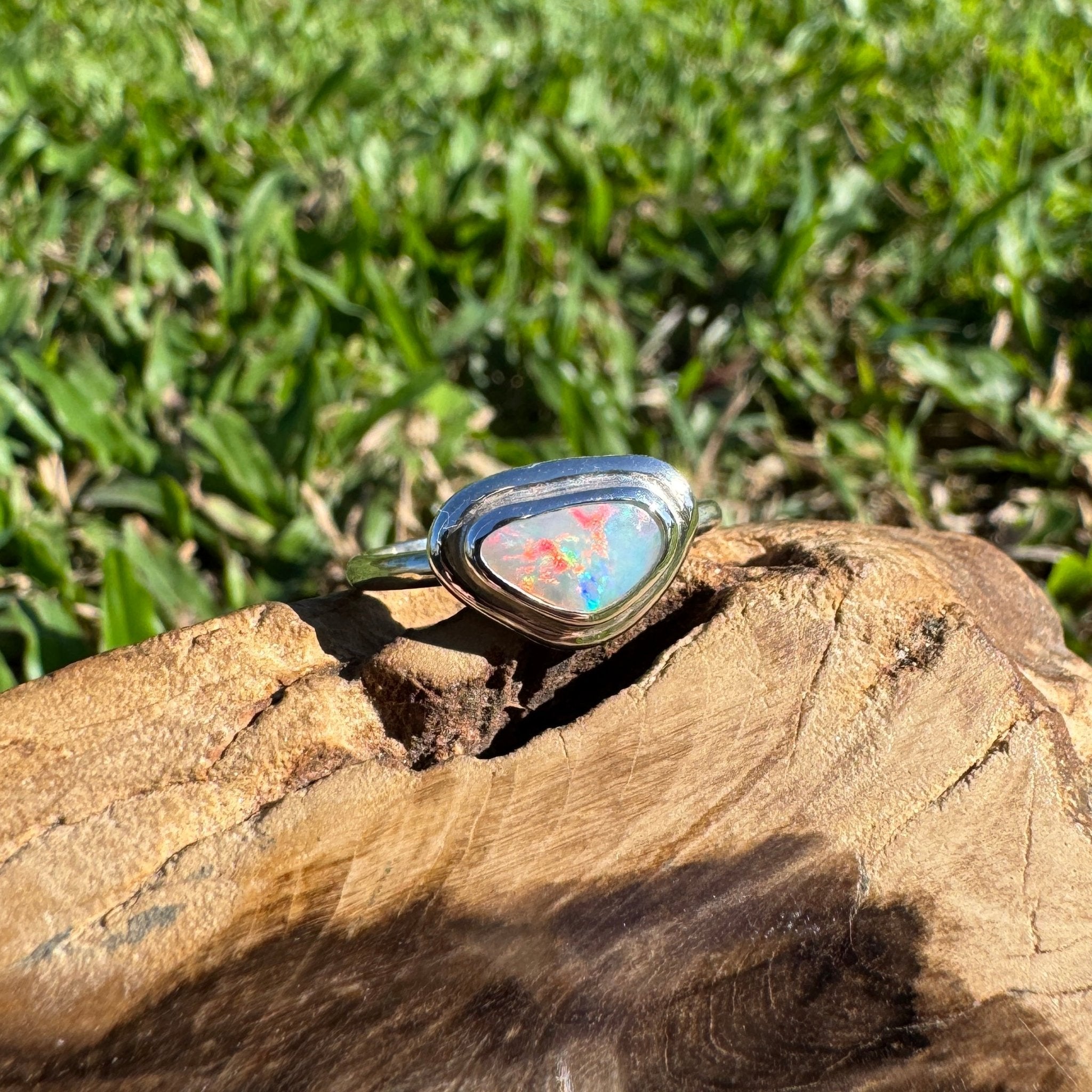 0.7ct Coober Pedy Opal Ring ~ 'Cape Byron Kaleidoscope' | 925 Sterling Silver | Solid Australian Opal