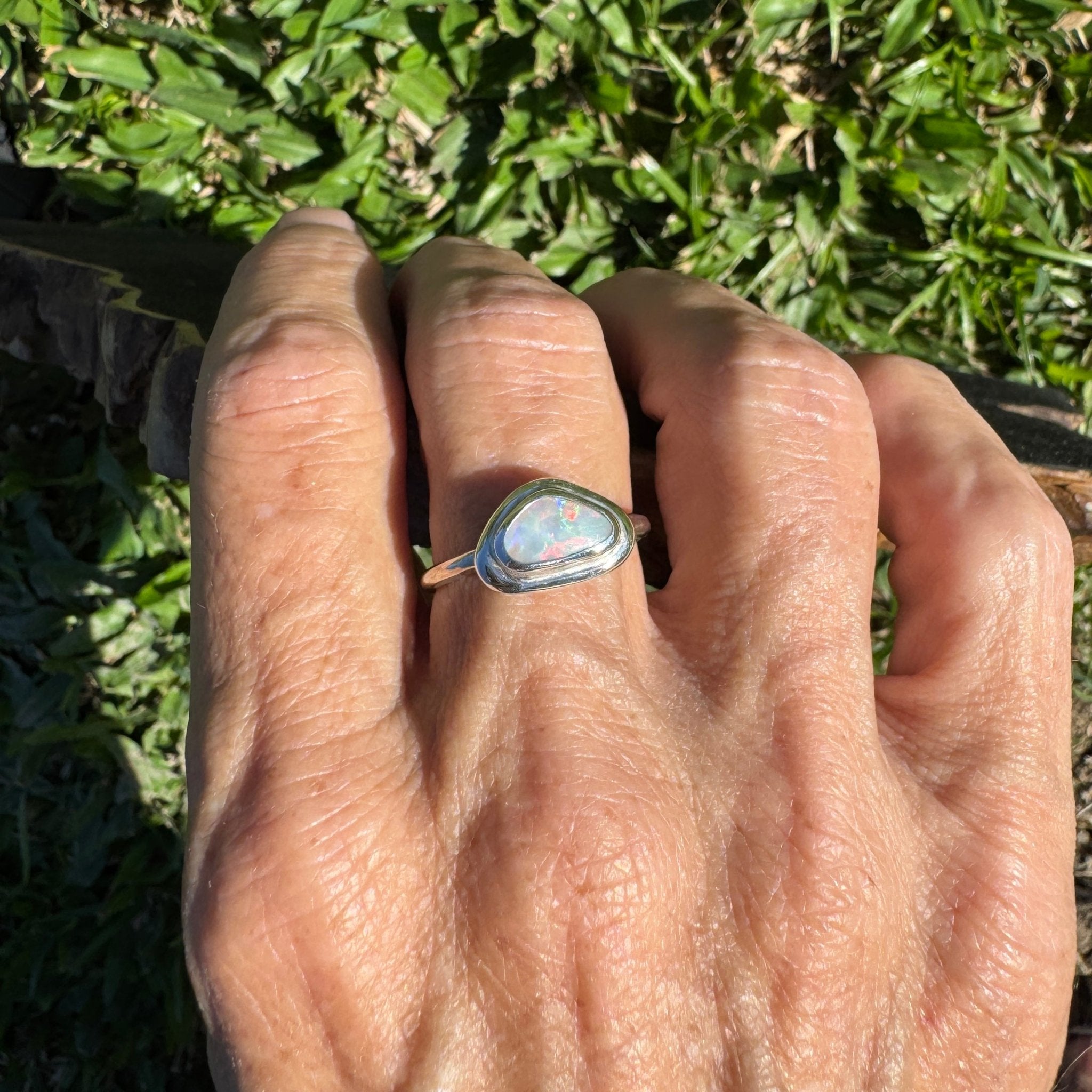 0.7ct Coober Pedy Opal Ring ~ 'Cape Byron Kaleidoscope' | 925 Sterling Silver | Solid Australian Opal