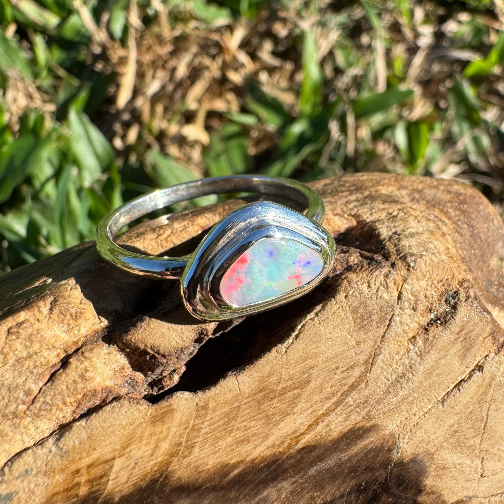 0.7ct Coober Pedy Opal Ring ~ 'Cape Byron Kaleidoscope' | 925 Sterling Silver | Solid Australian Opal