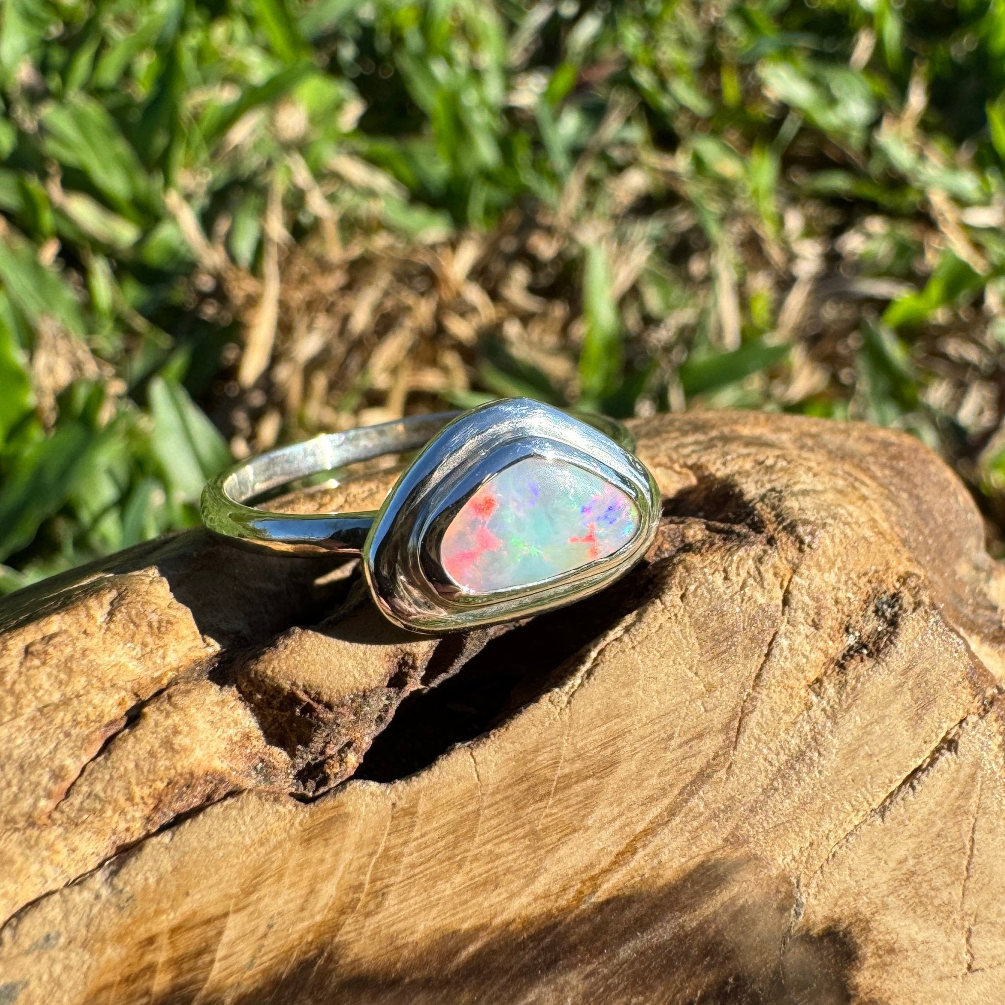 0.7ct Coober Pedy Opal Ring ~ 'Cape Byron Kaleidoscope' | 925 Sterling Silver | Solid Australian Opal