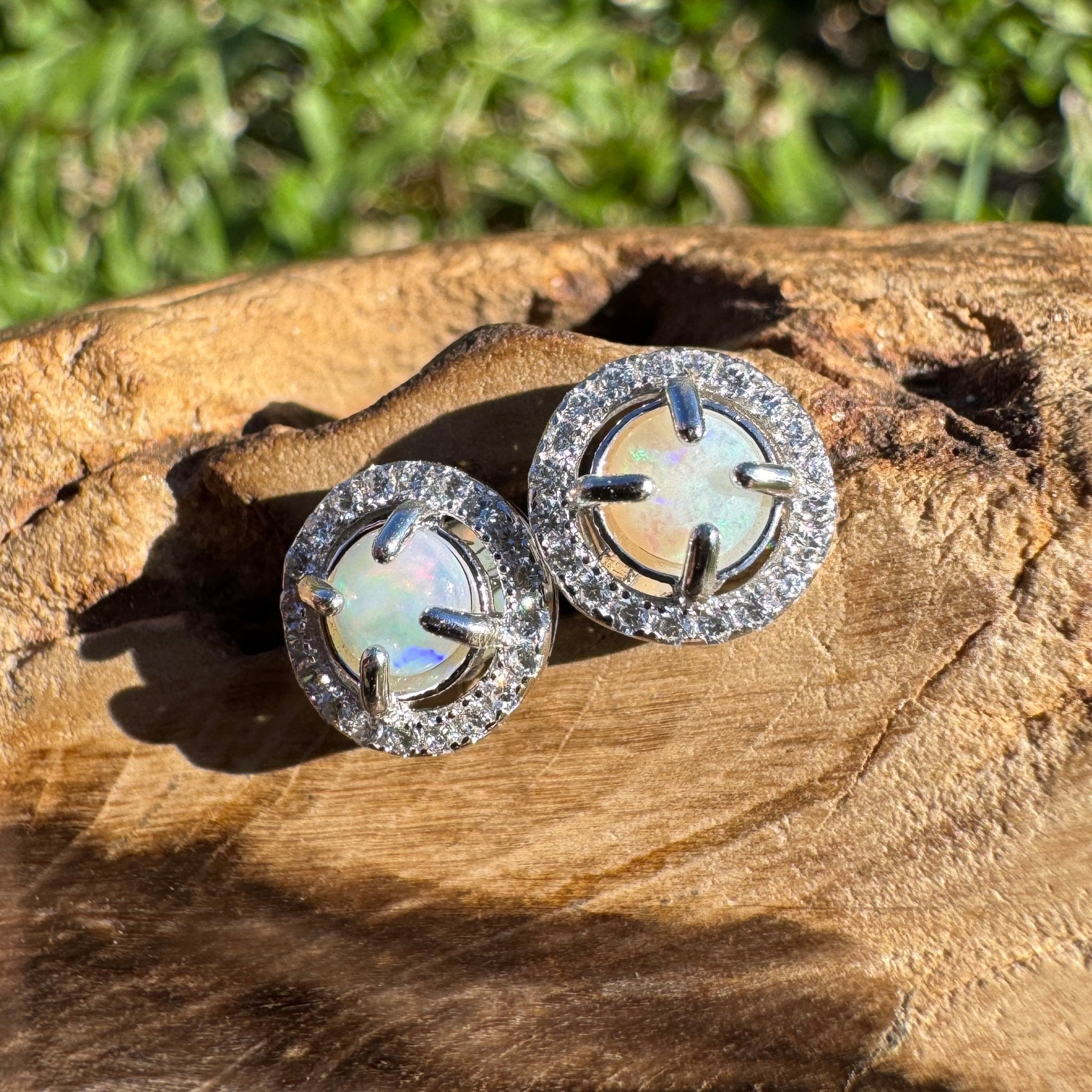 0.7ct Coober Pedy Opal Stud Earrings ~ 'Bellingen Twin Studs' | 925 Sterling Silver | Solid Australian Opal