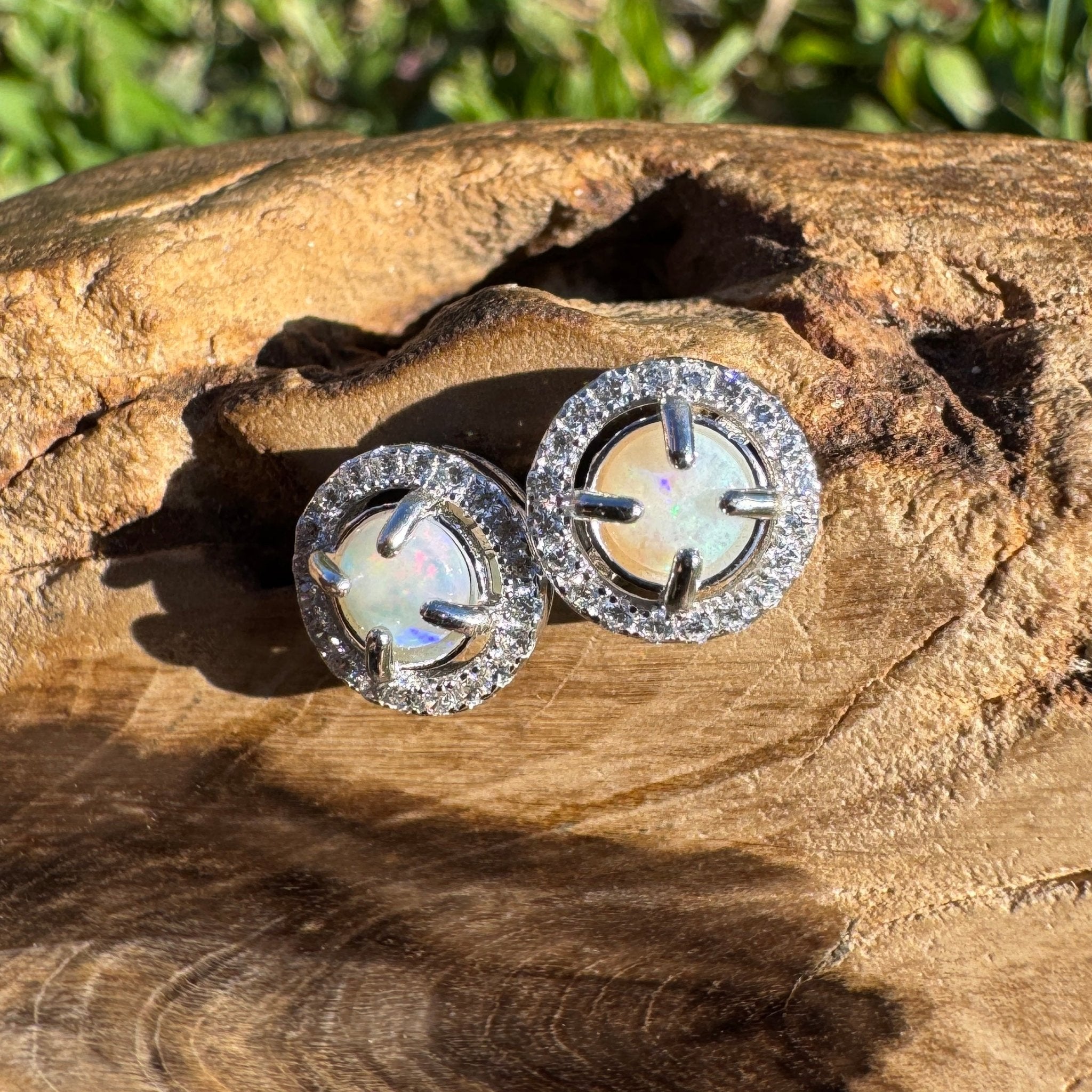 0.7ct Coober Pedy Opal Stud Earrings ~ 'Bellingen Twin Studs' | 925 Sterling Silver | Solid Australian Opal