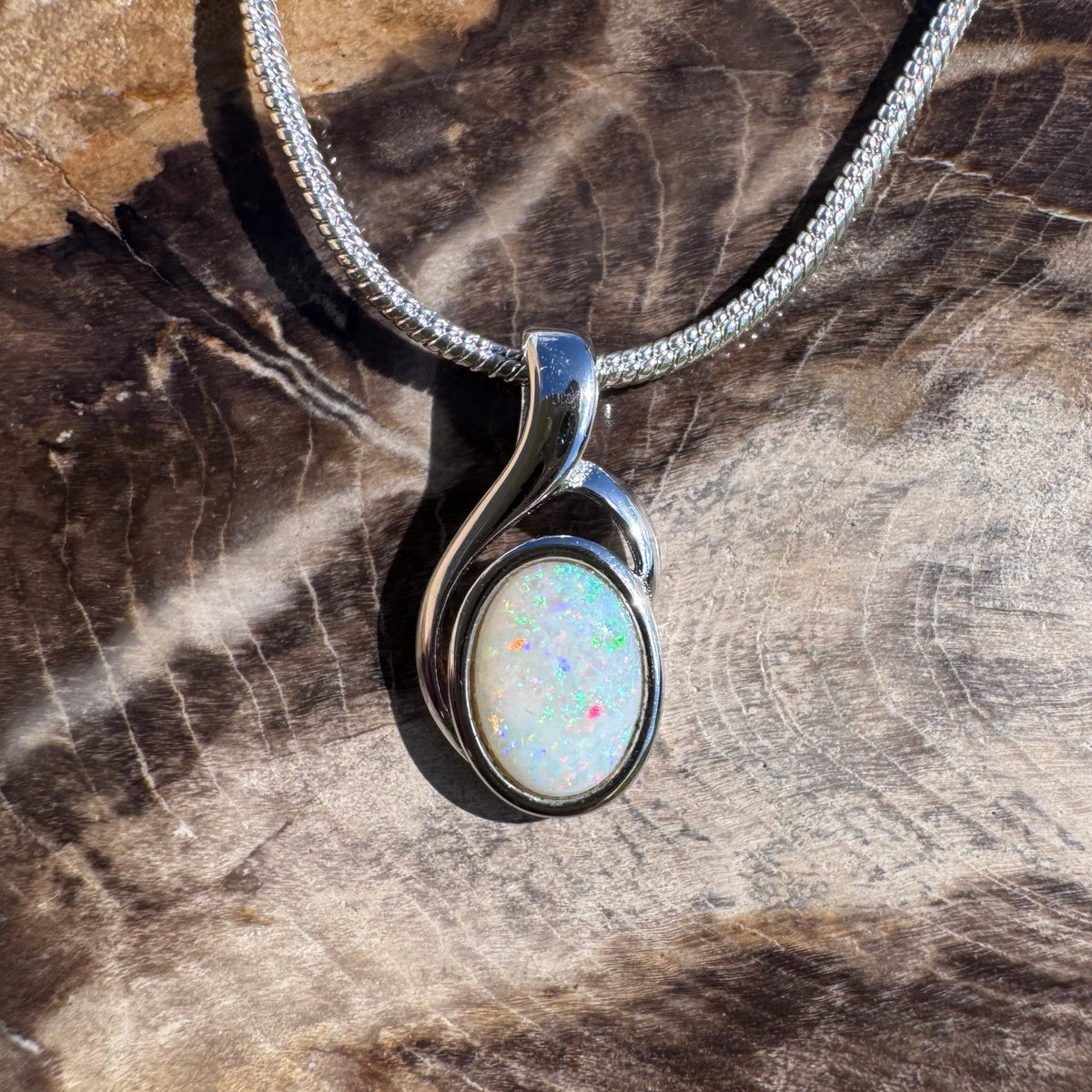 0.7ct Coober Pedy Opal Swirl Pendant Necklace ~ 'Gippsland Swirl' | 925 Sterling Silver | Solid Australian Opal