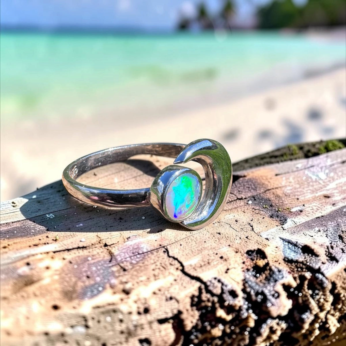 0.7ct Lightning Ridge Adjustable Opal Ring ~ 'Shark Bay Moonlight' | 925 Sterling Silver | Solid Australian Opal