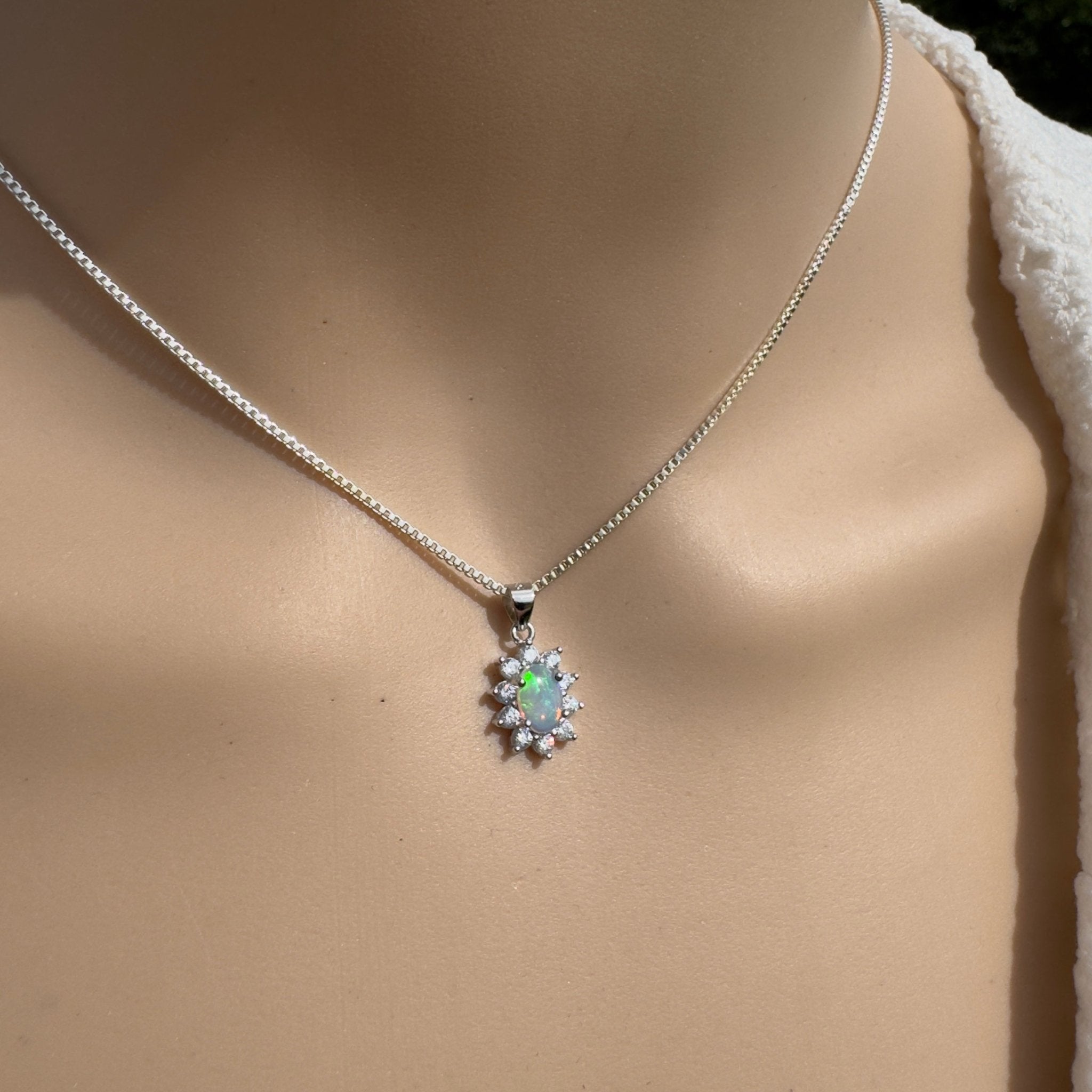 0.7ct Lightning Ridge Opal Pendant Necklace ~ 'The Margaret River Halo' | 925 Sterling Silver | Solid Australian Opal