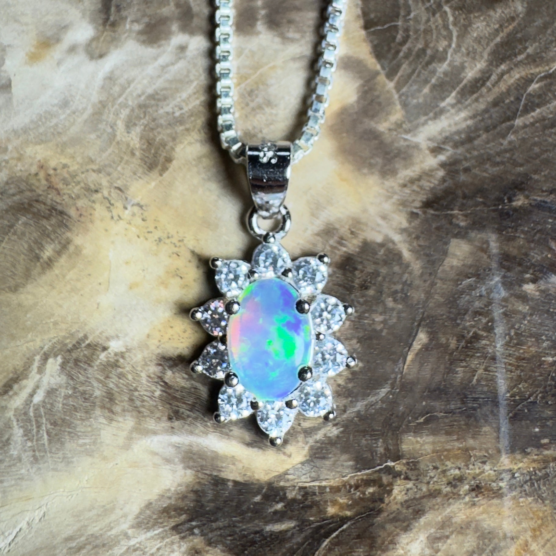 0.7ct Lightning Ridge Opal Pendant Necklace ~ 'The Margaret River Halo' | 925 Sterling Silver | Solid Australian Opal