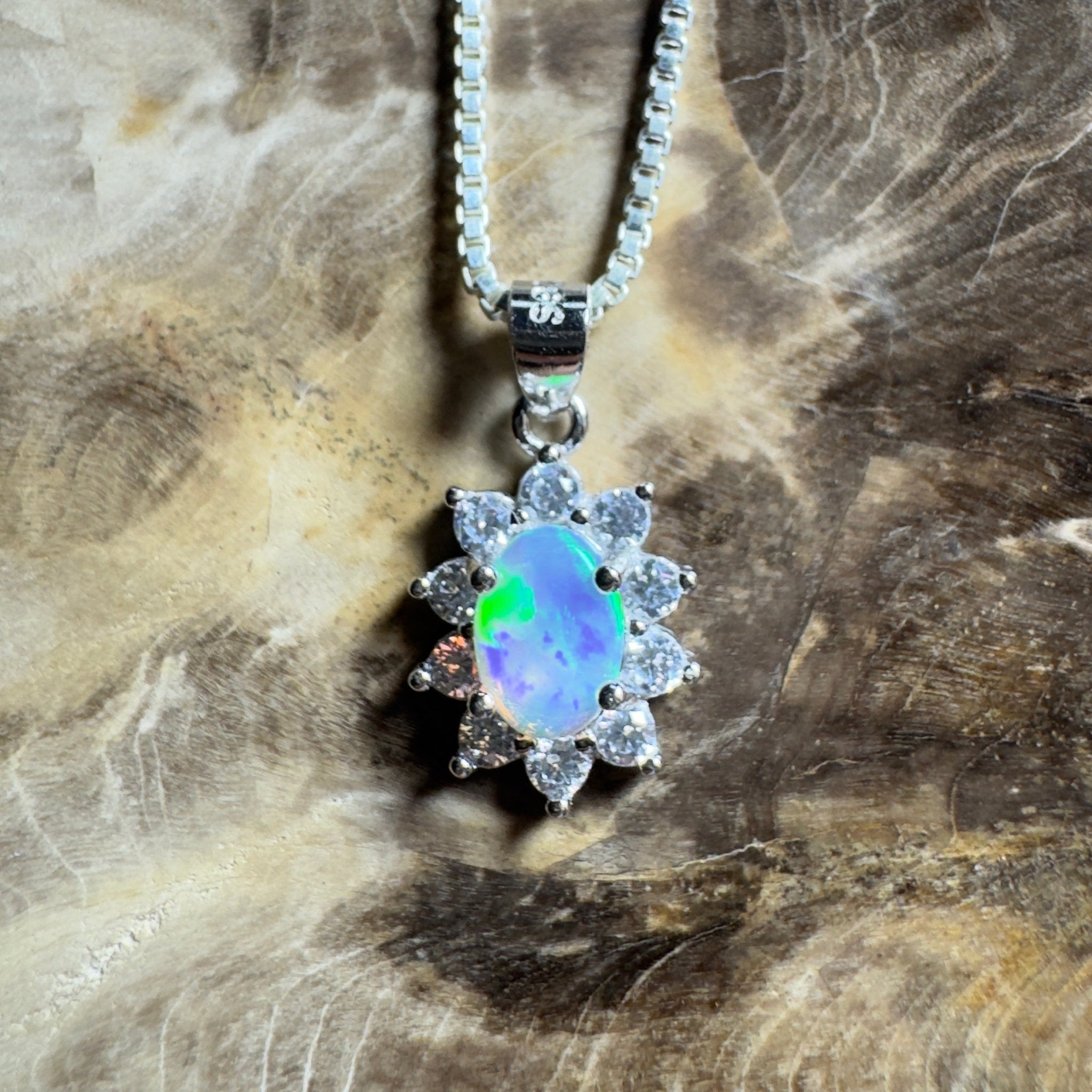 0.7ct Lightning Ridge Opal Pendant Necklace ~ 'The Margaret River Halo' | 925 Sterling Silver | Solid Australian Opal