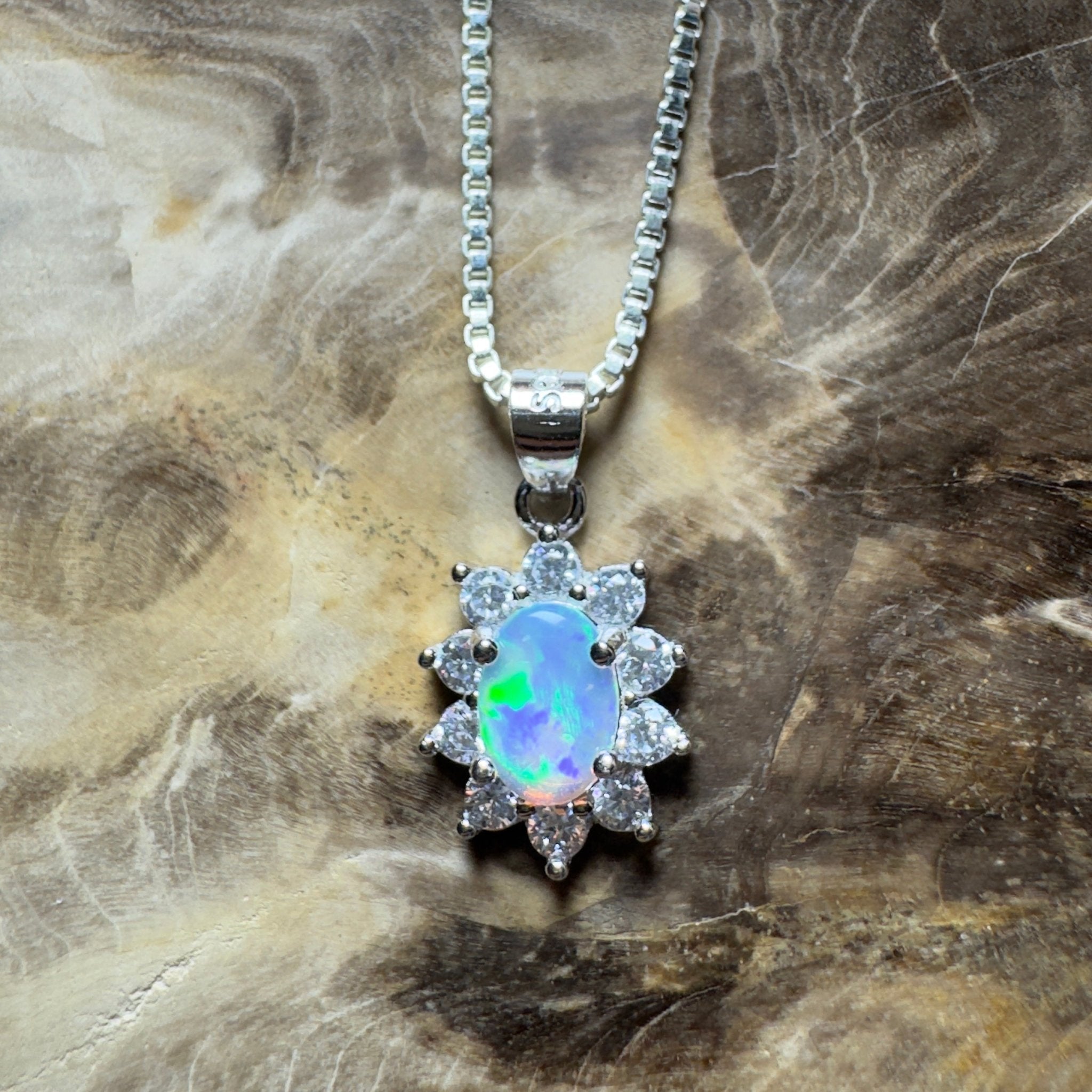 0.7ct Lightning Ridge Opal Pendant Necklace ~ 'The Margaret River Halo' | 925 Sterling Silver | Solid Australian Opal