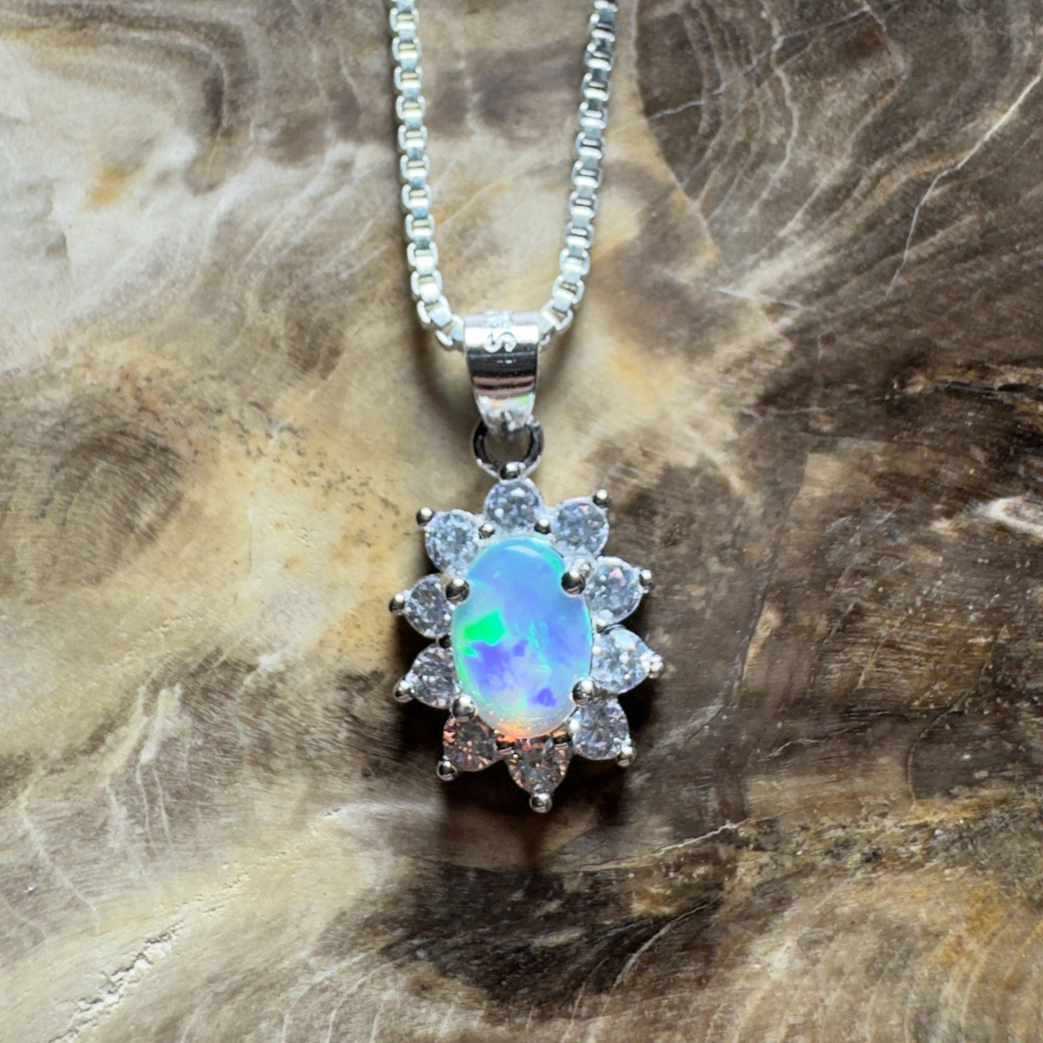 0.7ct Lightning Ridge Opal Pendant Necklace ~ 'The Margaret River Halo' | 925 Sterling Silver | Solid Australian Opal