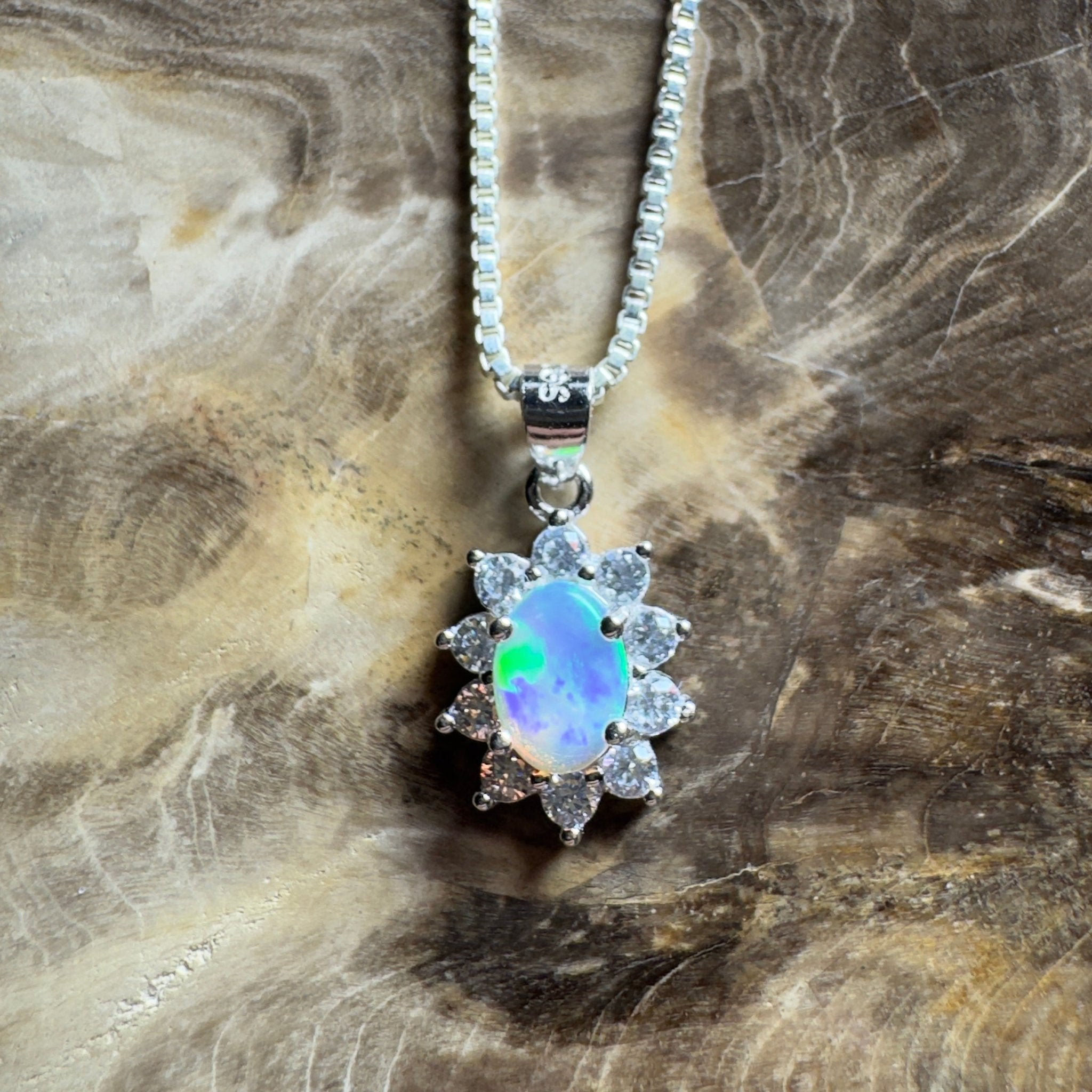 0.7ct Lightning Ridge Opal Pendant Necklace ~ 'The Margaret River Halo' | 925 Sterling Silver | Solid Australian Opal