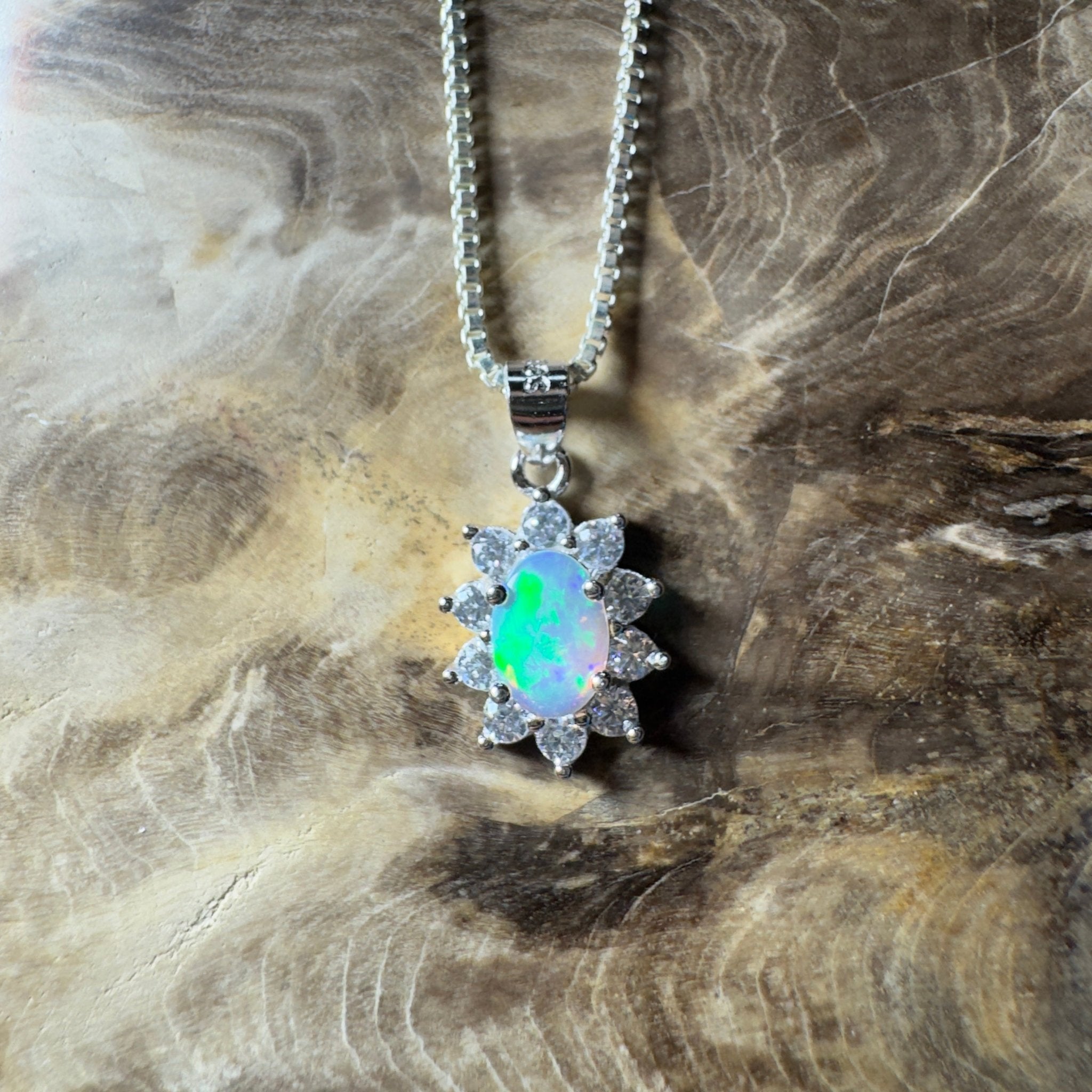 0.7ct Lightning Ridge Opal Pendant Necklace ~ 'The Margaret River Halo' | 925 Sterling Silver | Solid Australian Opal