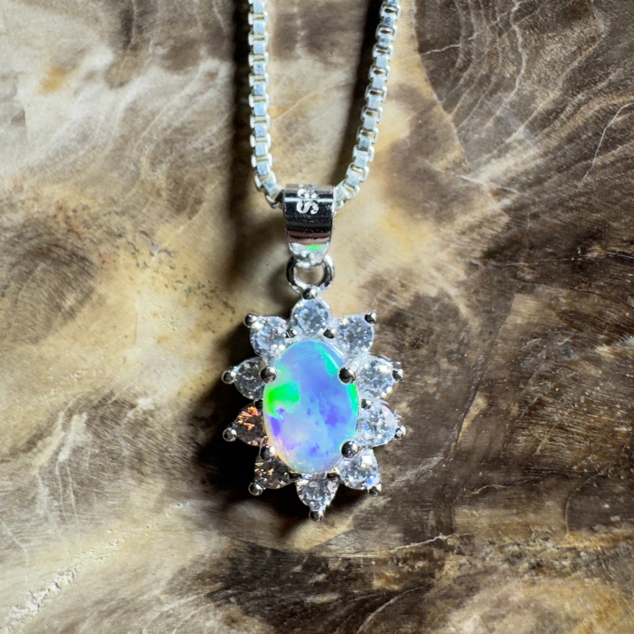 0.7ct Lightning Ridge Opal Pendant Necklace ~ 'The Margaret River Halo' | 925 Sterling Silver | Solid Australian Opal