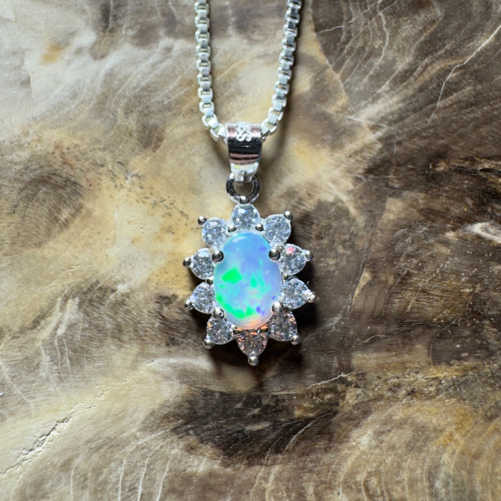 0.7ct Lightning Ridge Opal Pendant Necklace ~ 'The Margaret River Halo' | 925 Sterling Silver | Solid Australian Opal