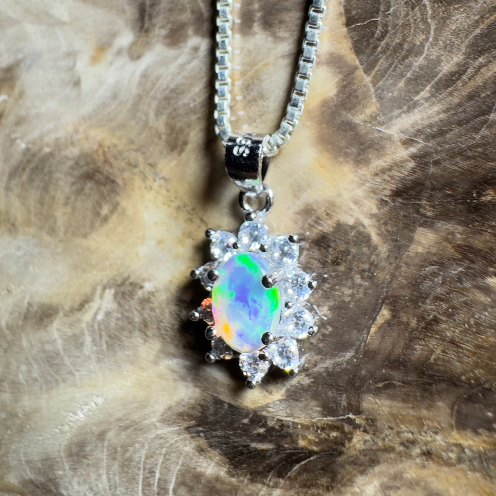 0.7ct Lightning Ridge Opal Pendant Necklace ~ 'The Margaret River Halo' | 925 Sterling Silver | Solid Australian Opal