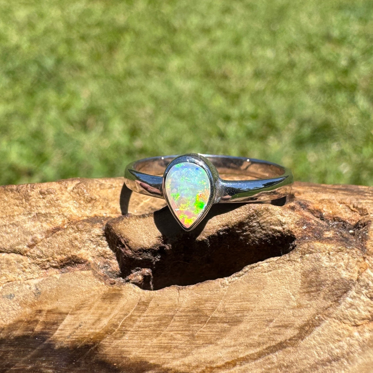 0.7ct Lightning Ridge Opal Ring ~ 'Bemm River Flame' | 925 Sterling Silver | Solid Australian Opal