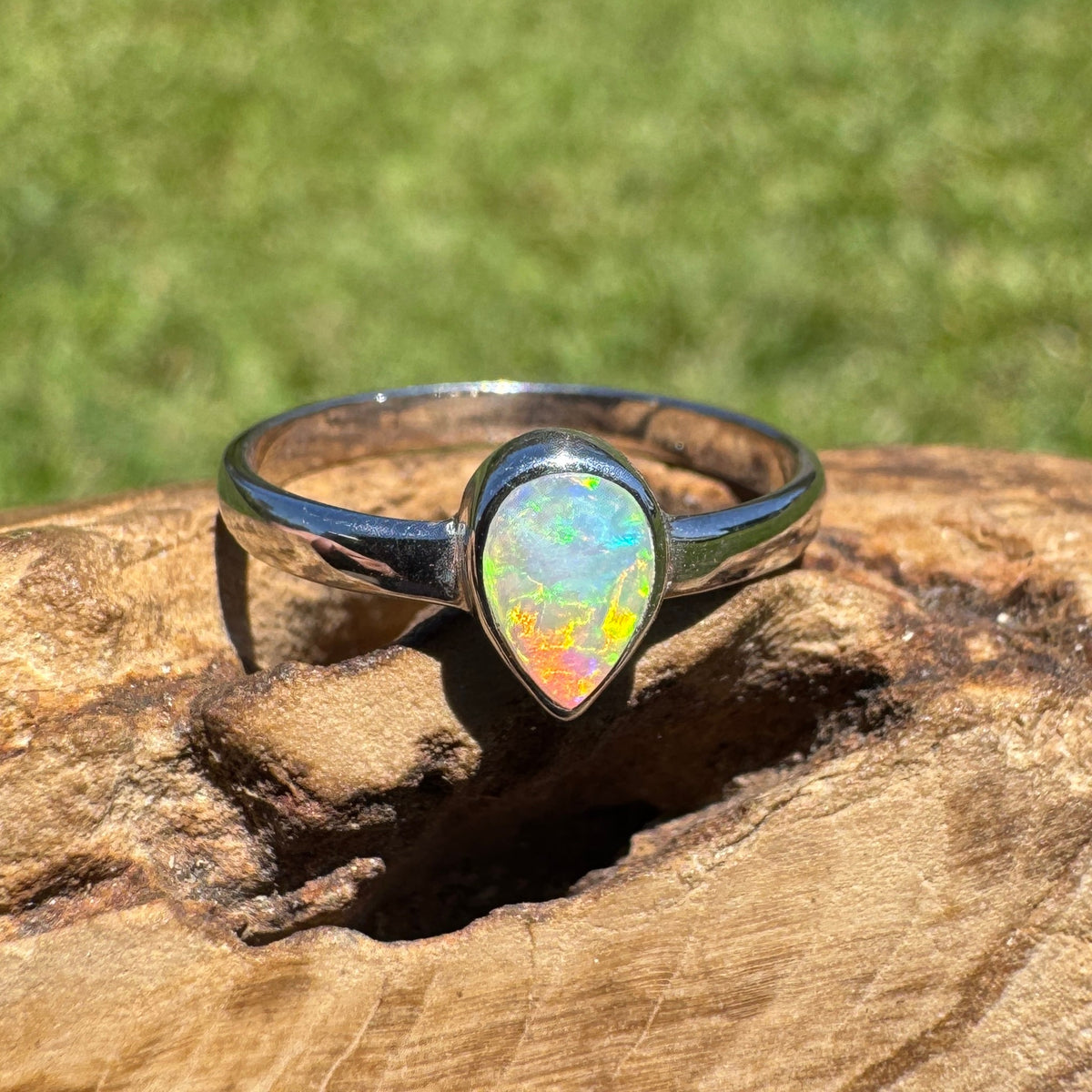 0.7ct Lightning Ridge Opal Ring ~ 'Bemm River Flame' | 925 Sterling Silver | Solid Australian Opal