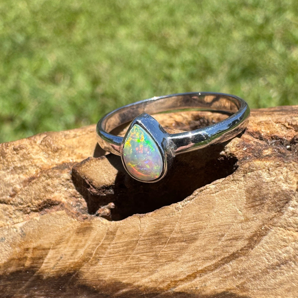 0.7ct Lightning Ridge Opal Ring ~ 'Bemm River Flame' | 925 Sterling Silver | Solid Australian Opal