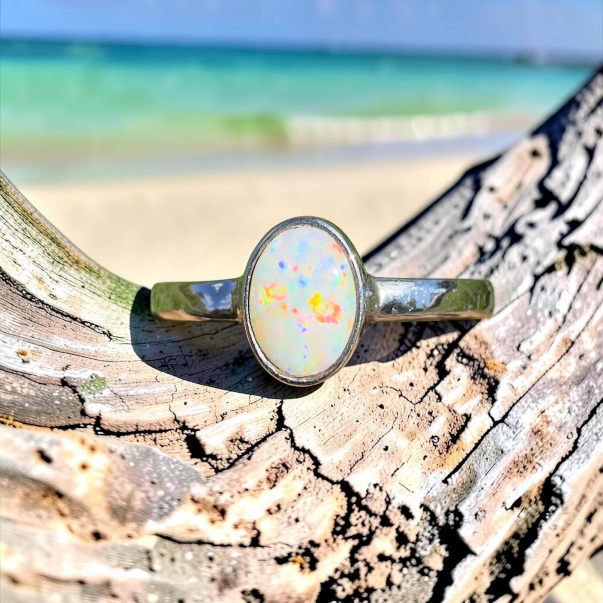 0.7ct Lightning Ridge Opal Ring ~ 'Kata Tjuta Fire' | 925 Sterling Silver | Solid Australian Opal