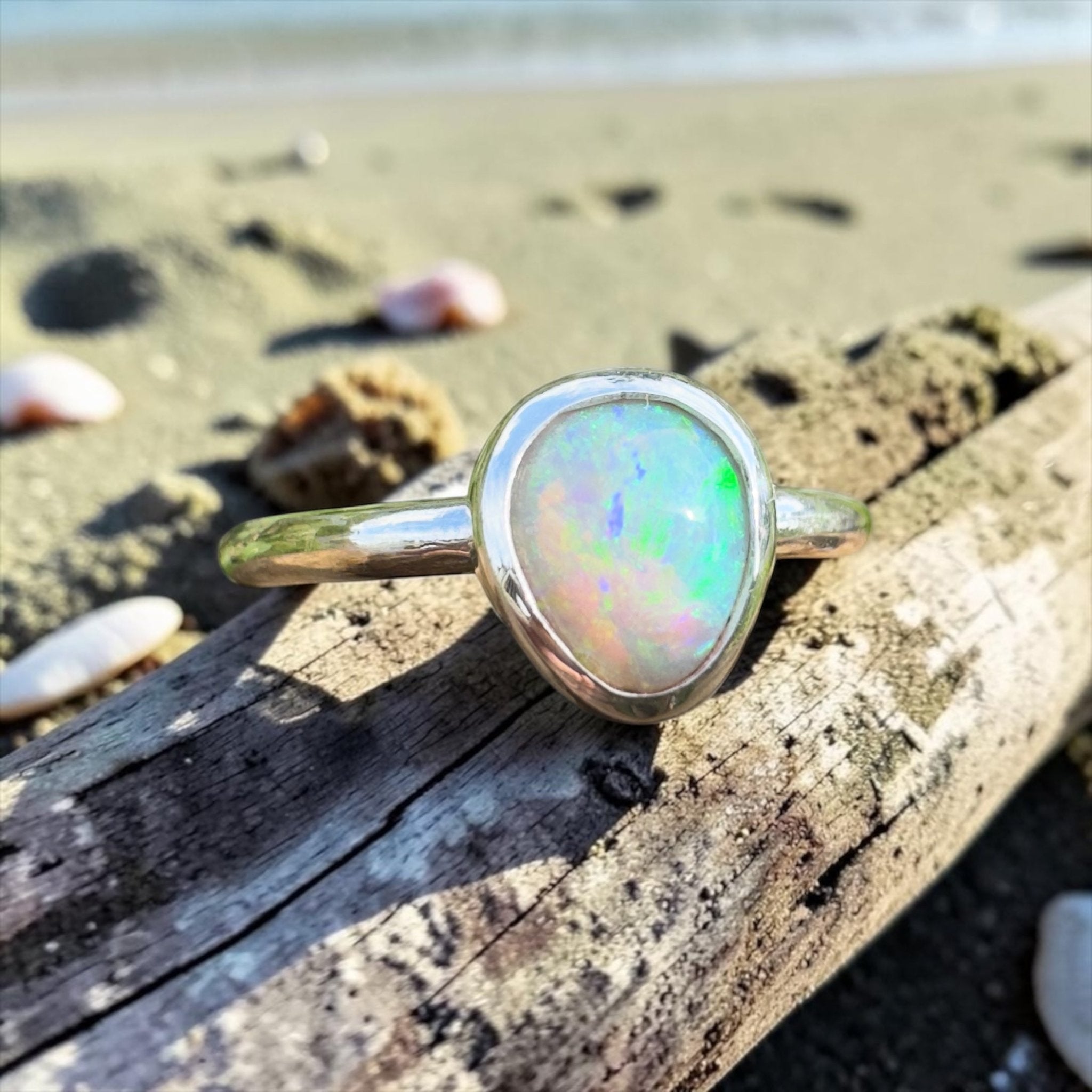 0.7ct Lightning Ridge Opal Ring ~ 'Murramarang Wash' | 925 Sterling Silver | Solid Australian Opal