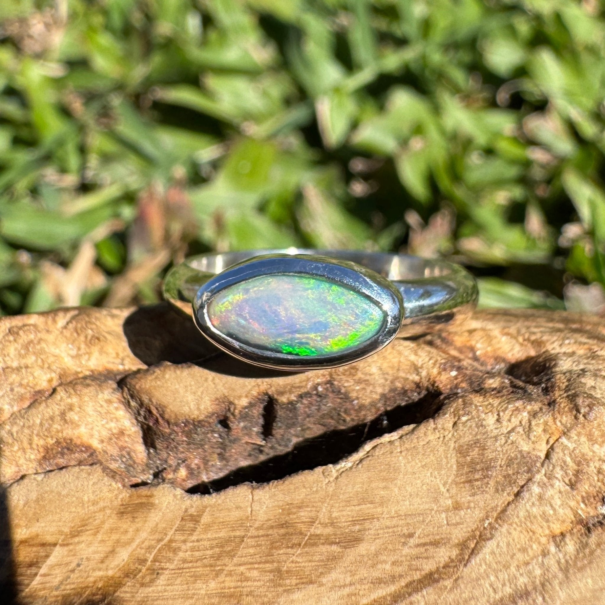 0.7ct Lightning Ridge Opal Ring ~ 'Noosa Heads Green' | 925 Sterling Silver | Solid Australian Opal