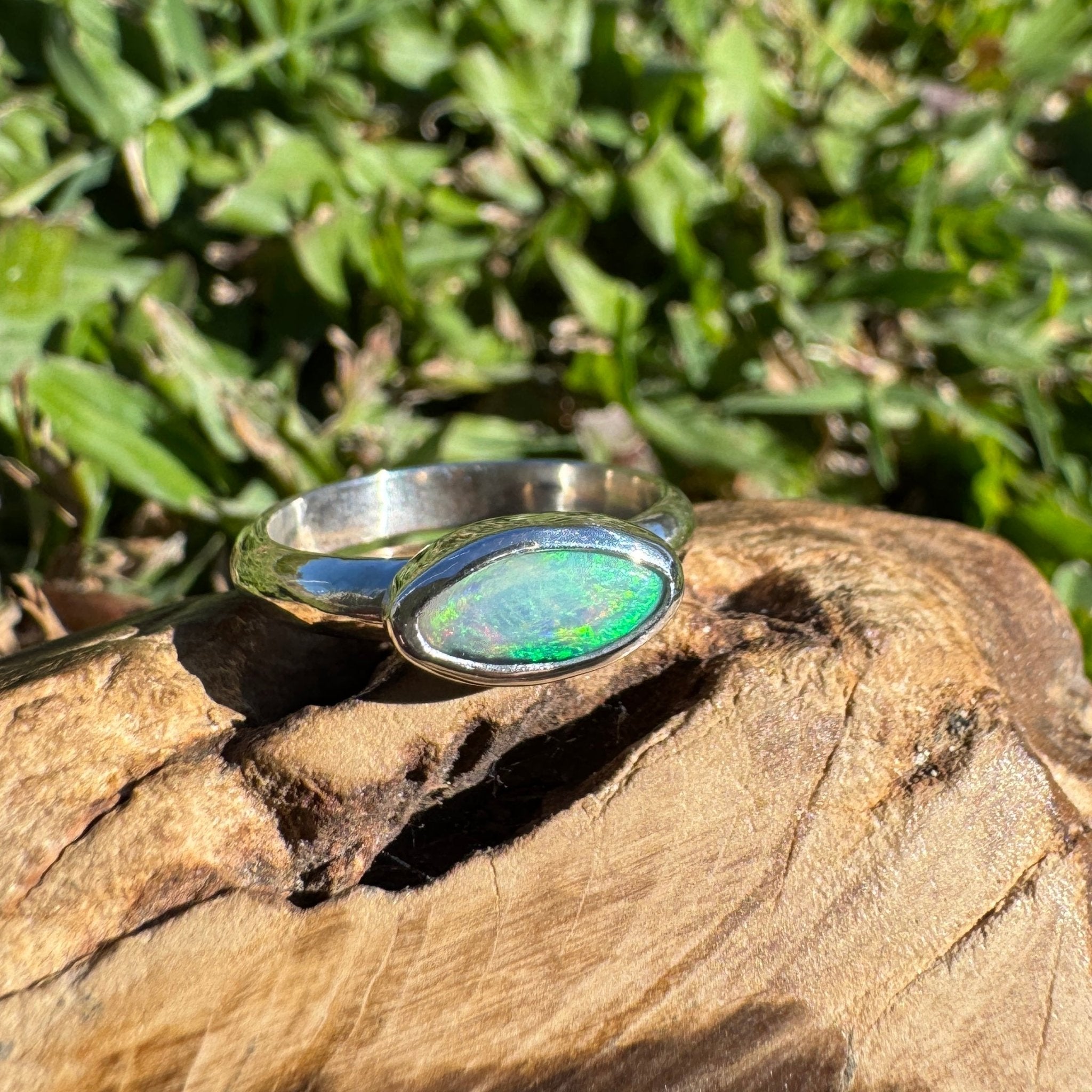 0.7ct Lightning Ridge Opal Ring ~ 'Noosa Heads Green' | 925 Sterling Silver | Solid Australian Opal