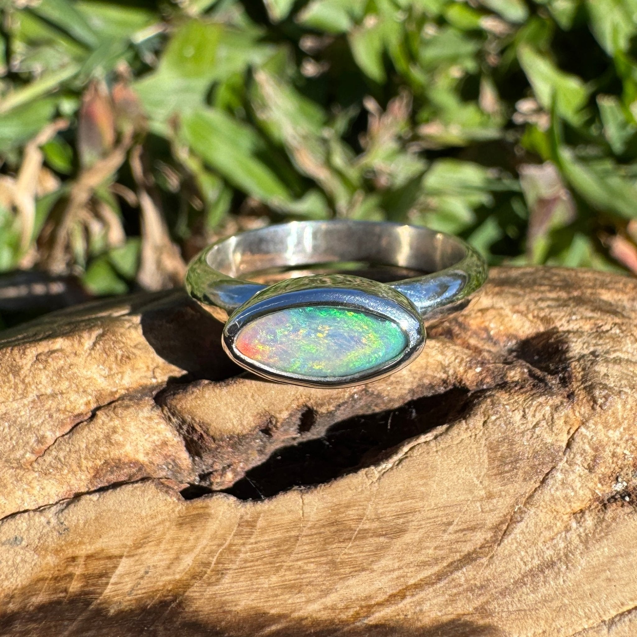 0.7ct Lightning Ridge Opal Ring ~ 'Noosa Heads Green' | 925 Sterling Silver | Solid Australian Opal